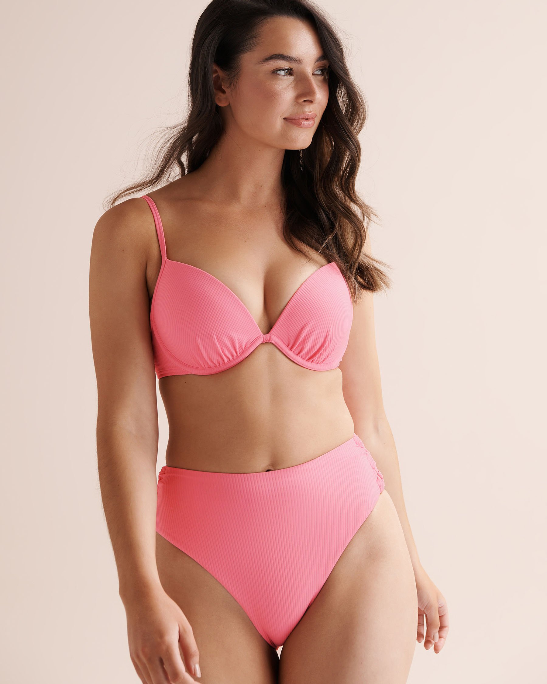 TROPIK Ribbed Push-Up Plunge Bikini Top Cosmos Pink 01100508 - View5