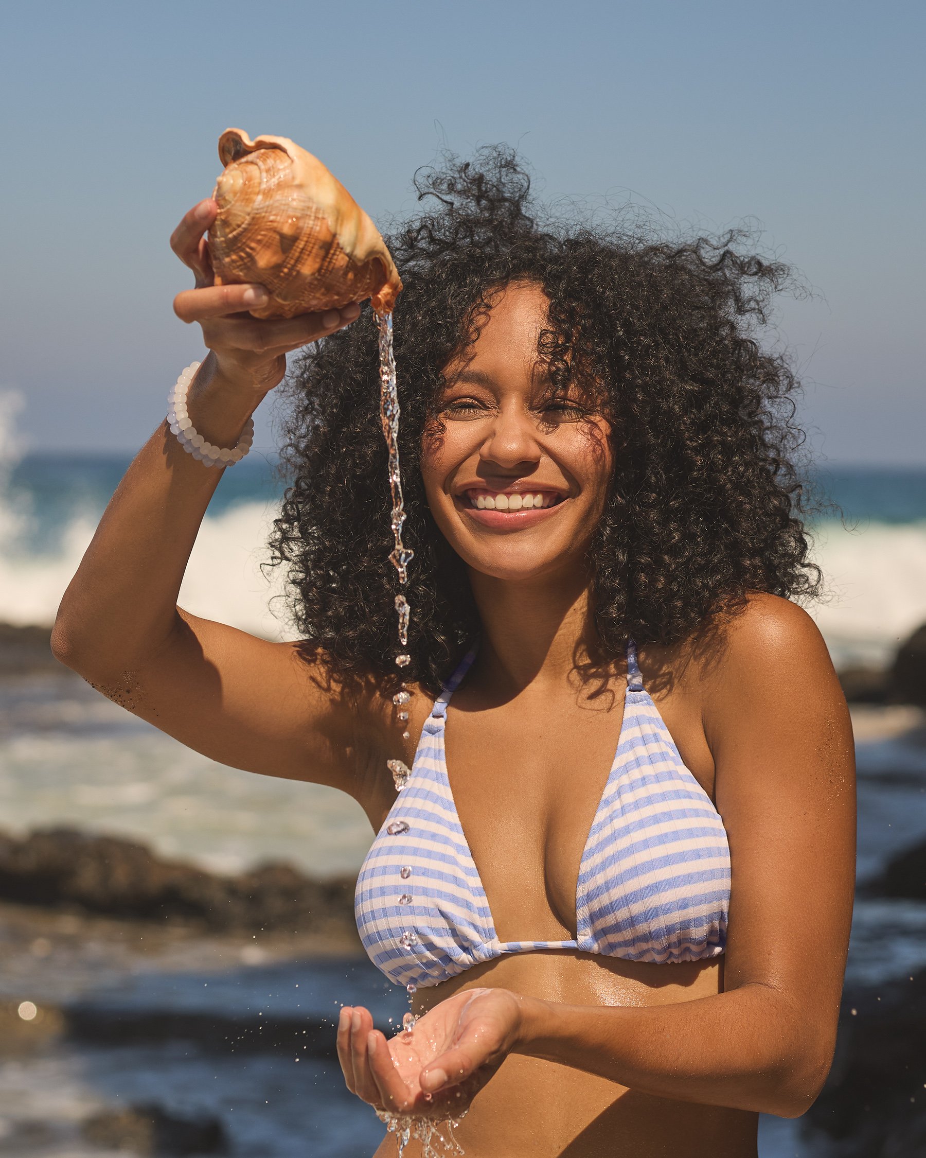 MY BIKINI STORY Ribbed Triangle Bikini Top Blue and white 01100504 - View1