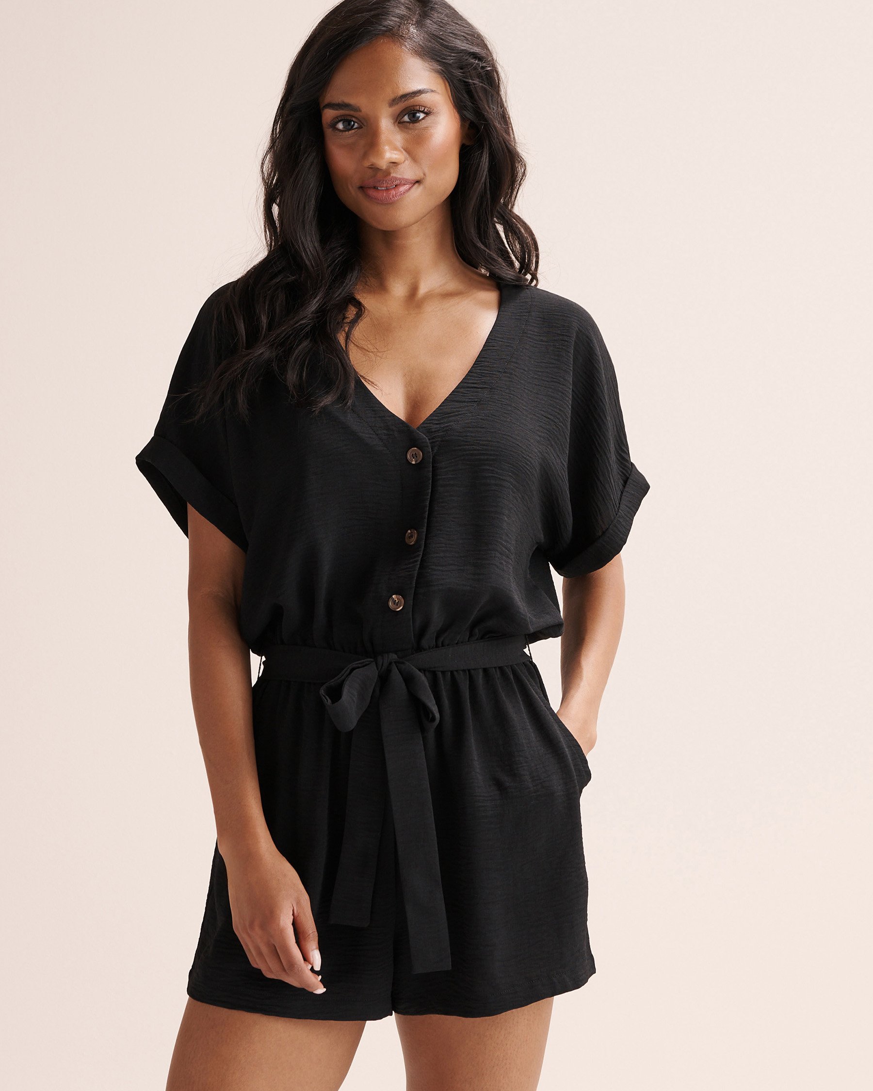 TURQUOISE COUTURE Crinkle Romper Black 02300187 - View1