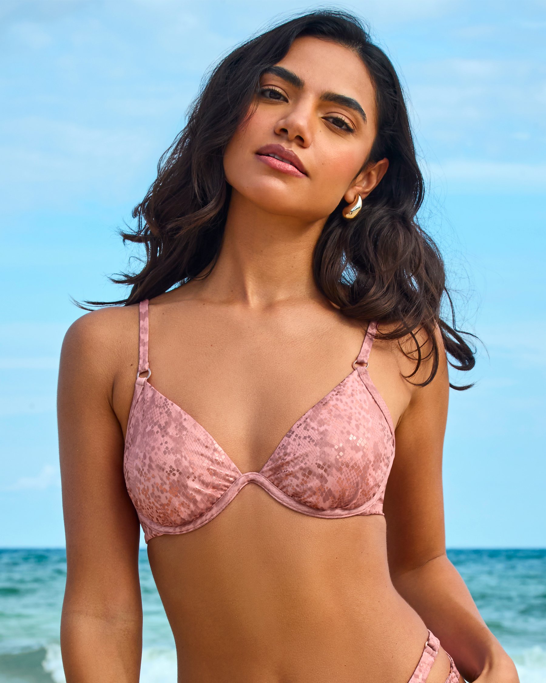 SEATONIC Underwire Plunge Bikini Top Pink and gold 01100499 - View1