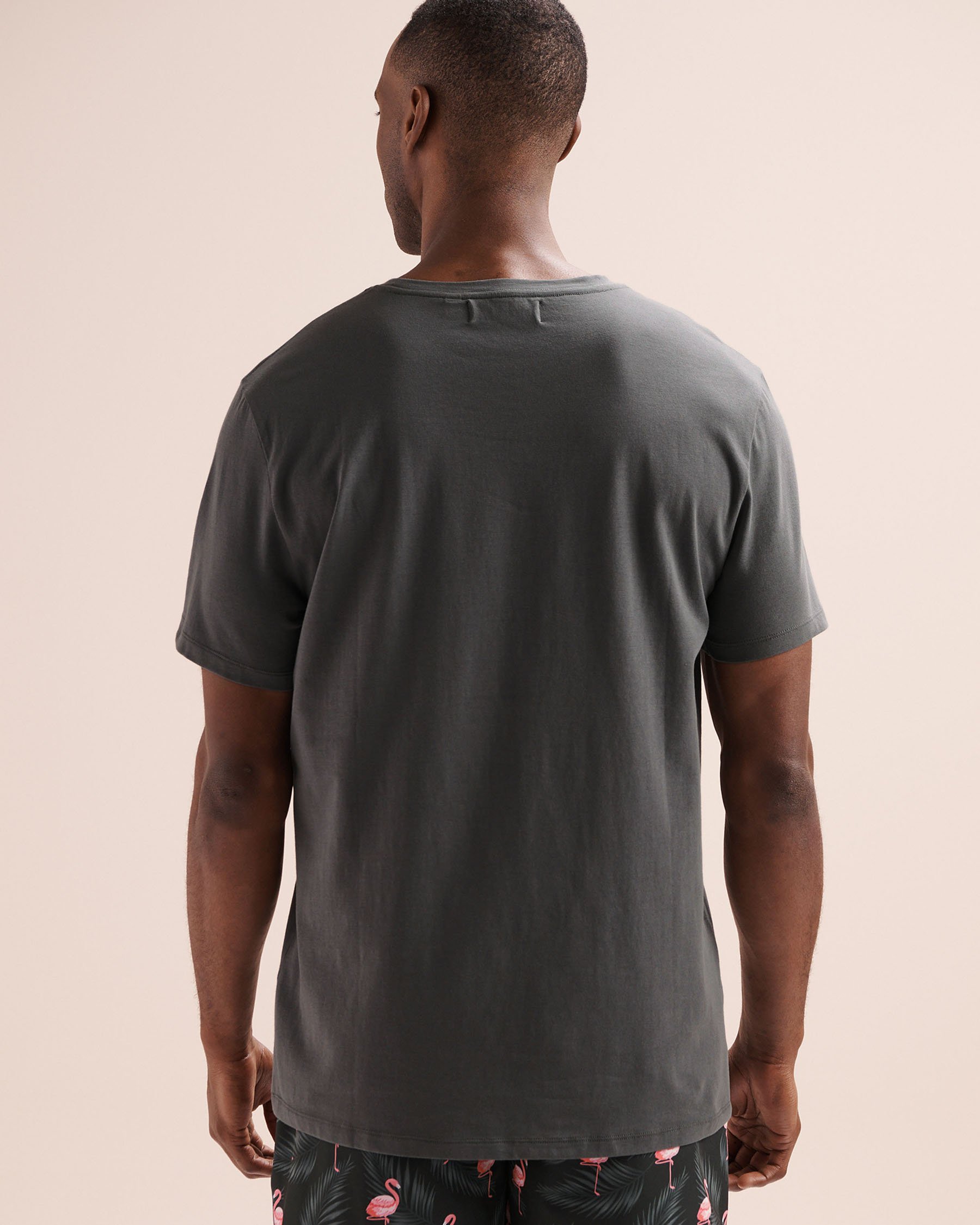 HAMABE Flamingo Embroidery T-Shirt Grey 04100057 - View2