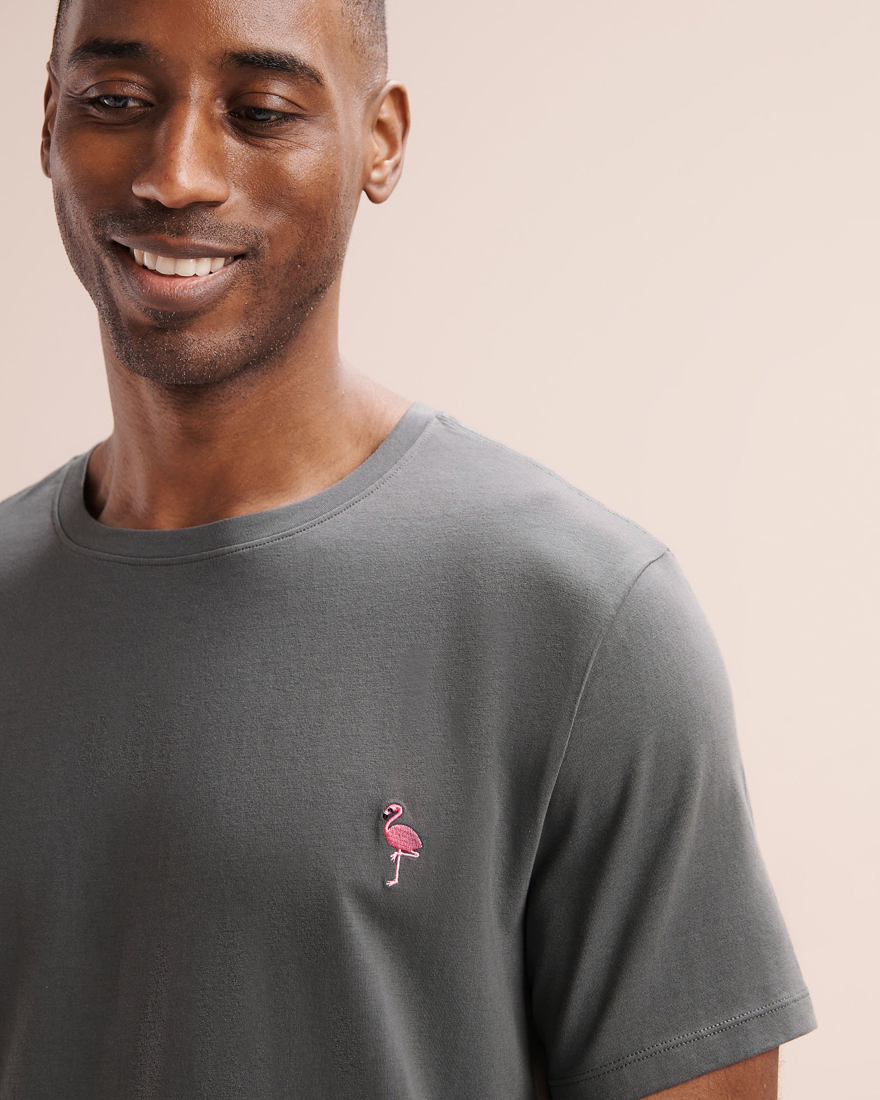 HAMABE Flamingo Embroidery T-Shirt Grey 04100057 - View3