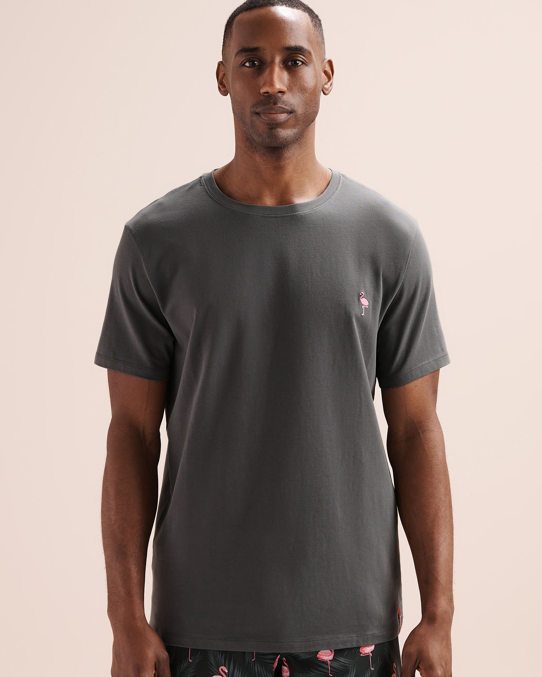 HAMABE Flamingo Embroidery T-Shirt Grey 04100057 - View4