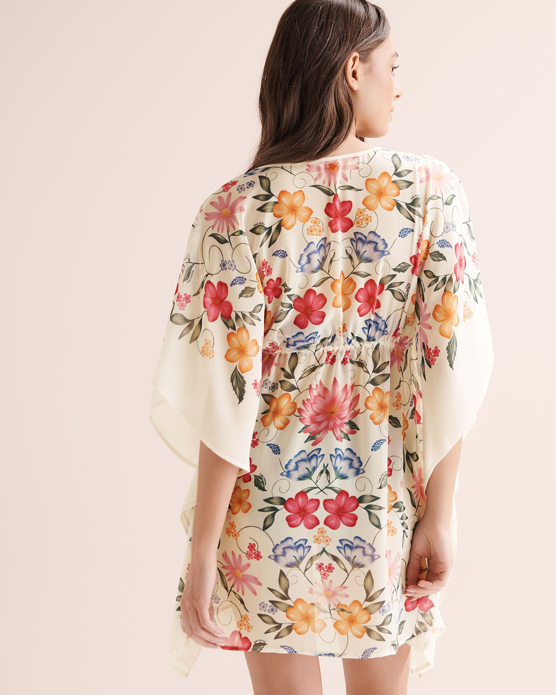 COSTA DEL REY Floral Chiffon Caftan Beige 02400063 - View6