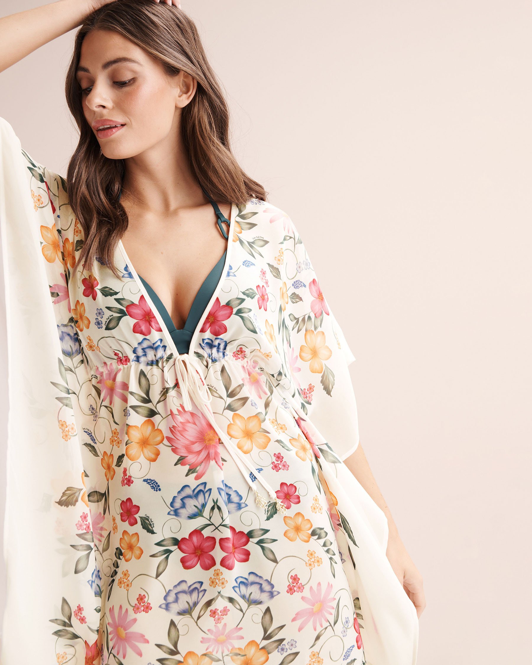 COSTA DEL REY Floral Chiffon Caftan Beige 02400063 - View7