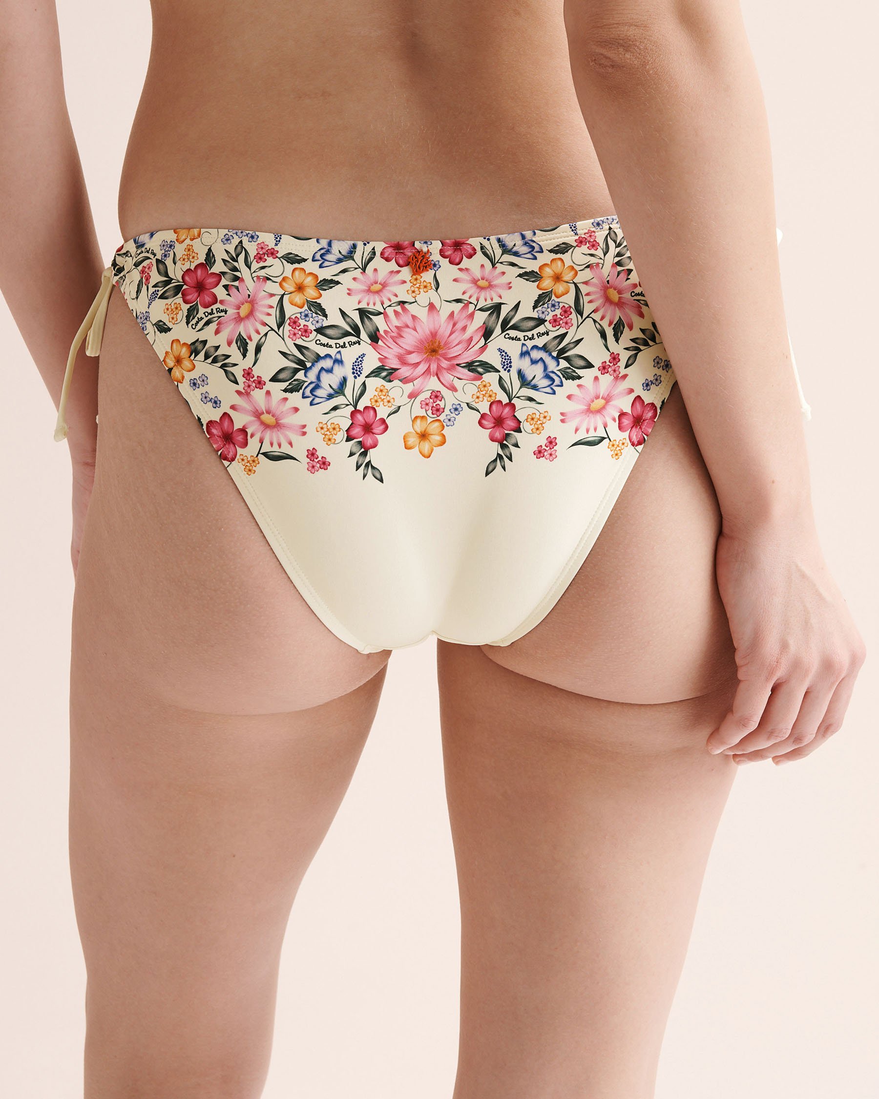 COSTA DEL REY Floral Side Tie Brazilian Bikini Bottom Beige 01300574 - View4