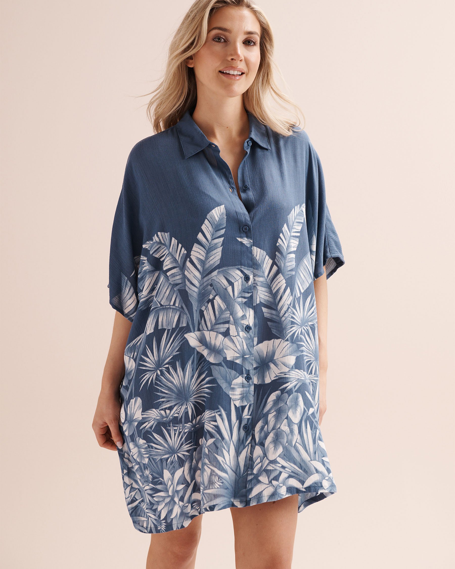 TURQUOISE COUTURE Foliage Textured Caftan Blue 02400062 - View2