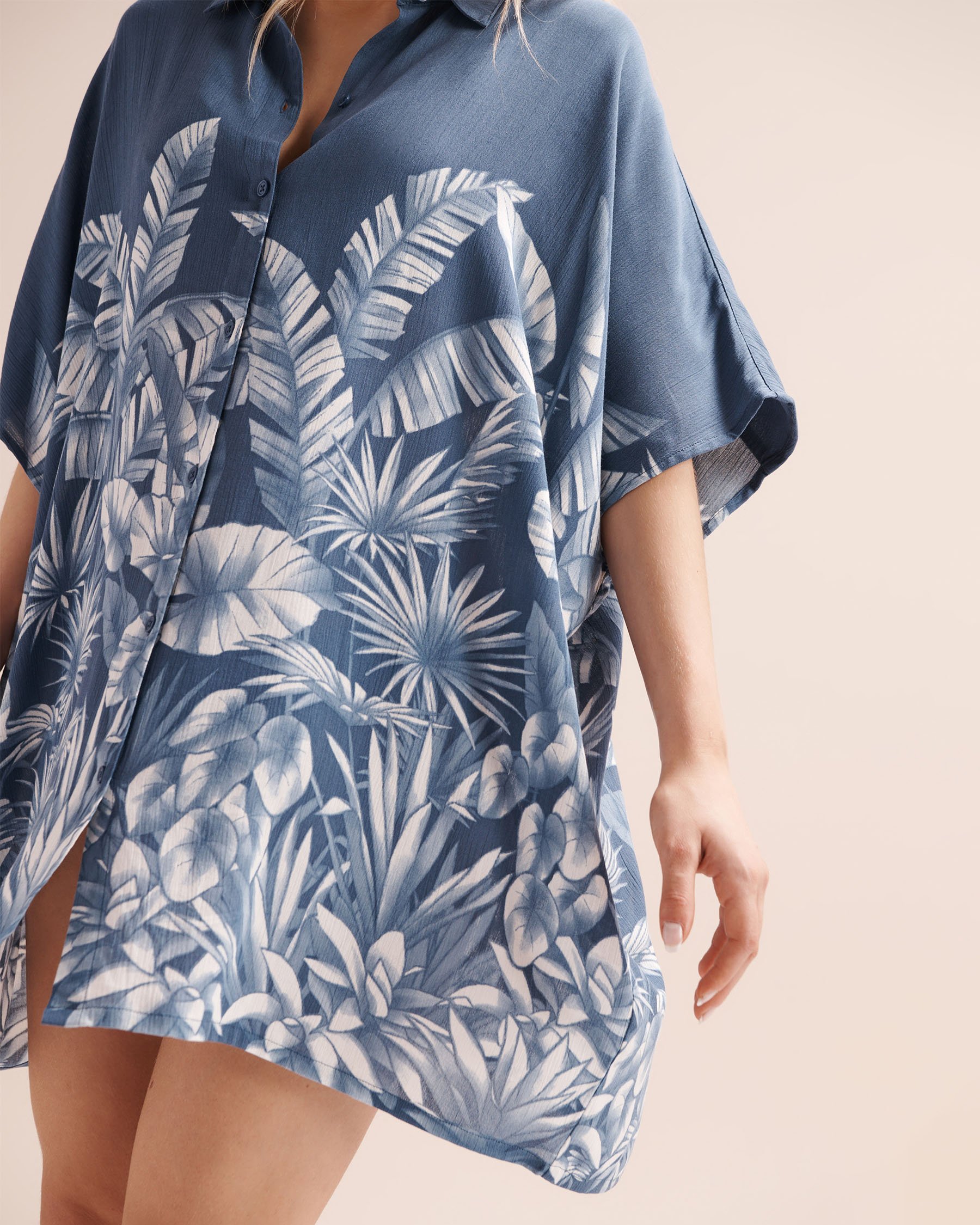 TURQUOISE COUTURE Foliage Textured Caftan Blue 02400062 - View4