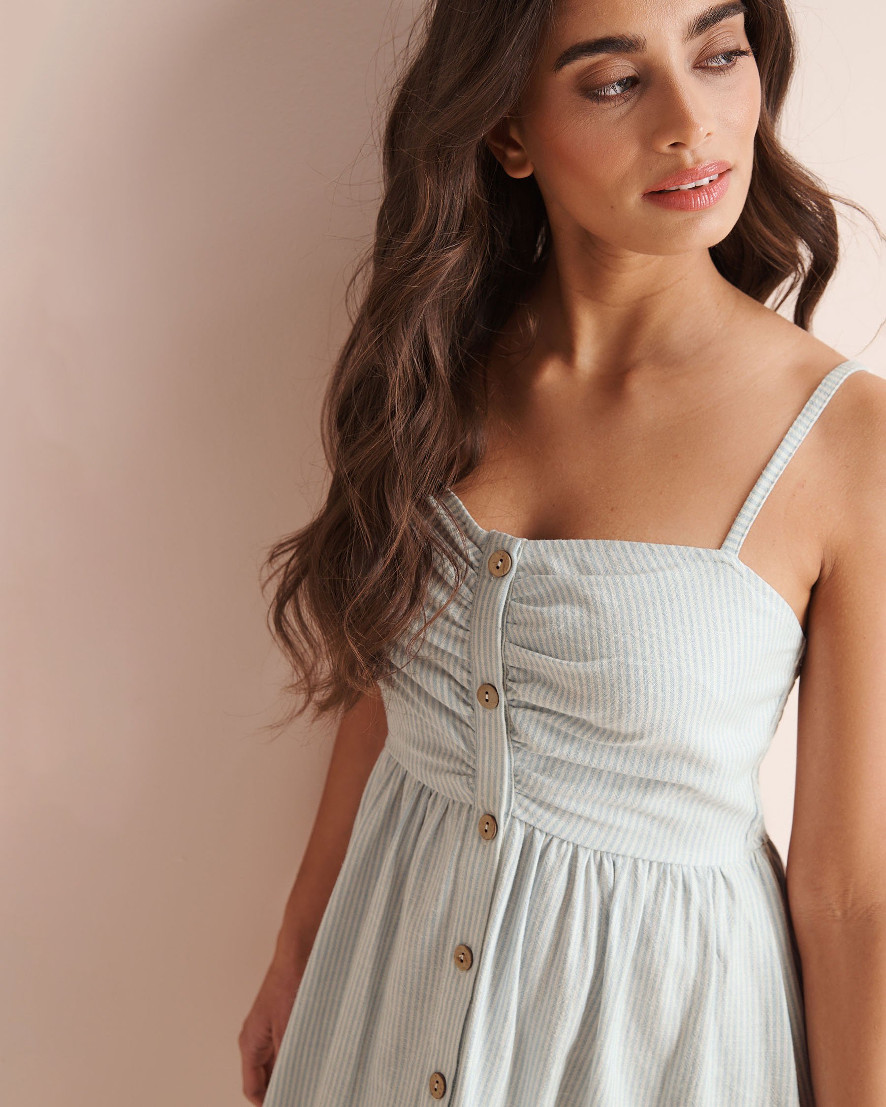 OFF THE BEACH Robe longue rayée boutonnée à l'avant Bleu et blanc 02300194 - View3