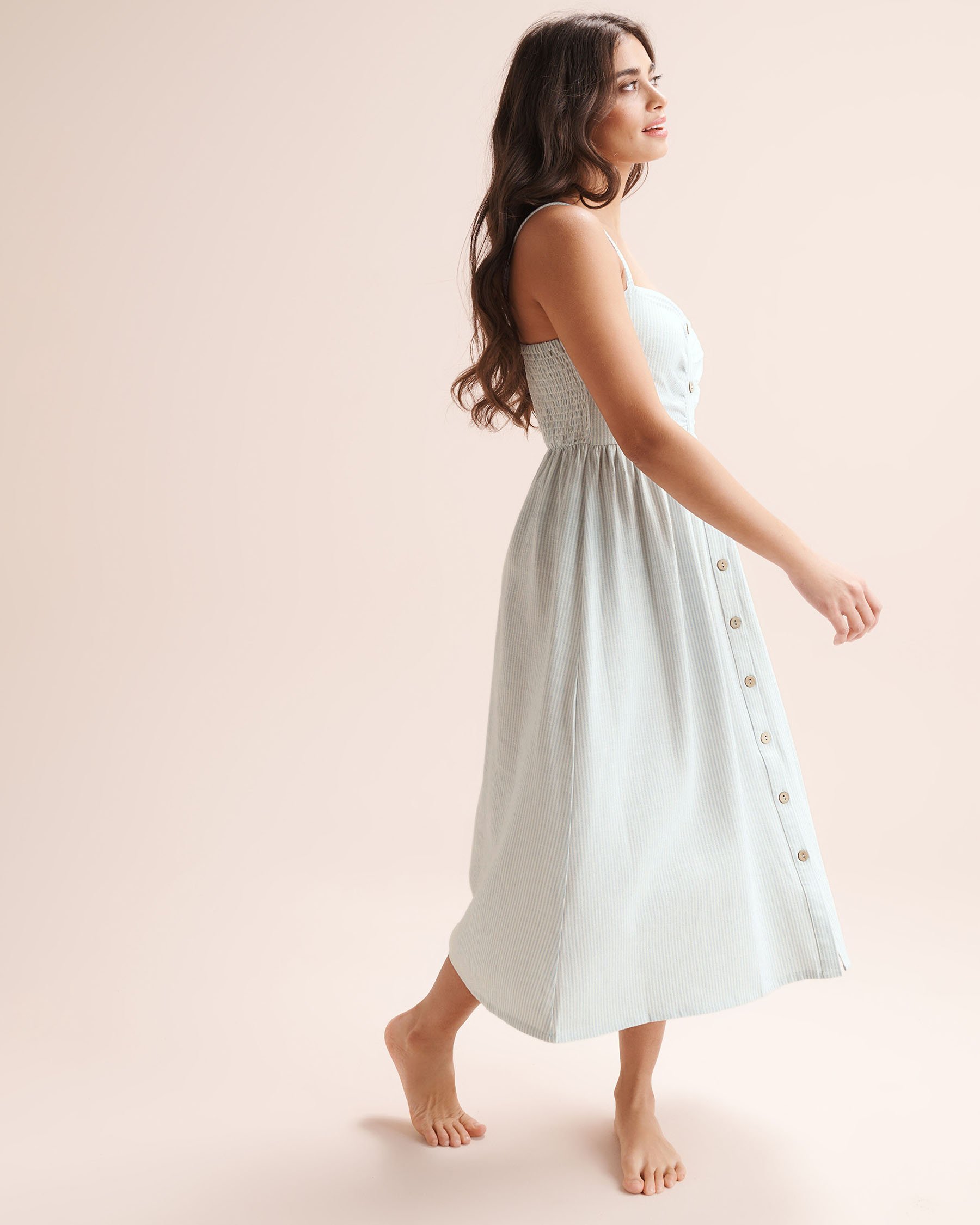 OFF THE BEACH Robe longue rayée boutonnée à l'avant Bleu et blanc 02300194 - View4