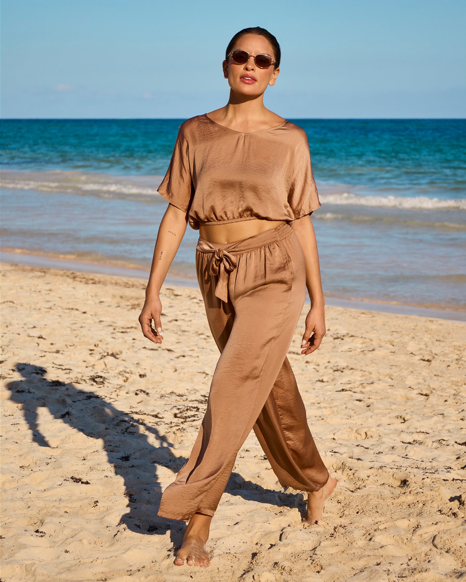 SANTEMARE Satin Pants Brown 02200115 - View1