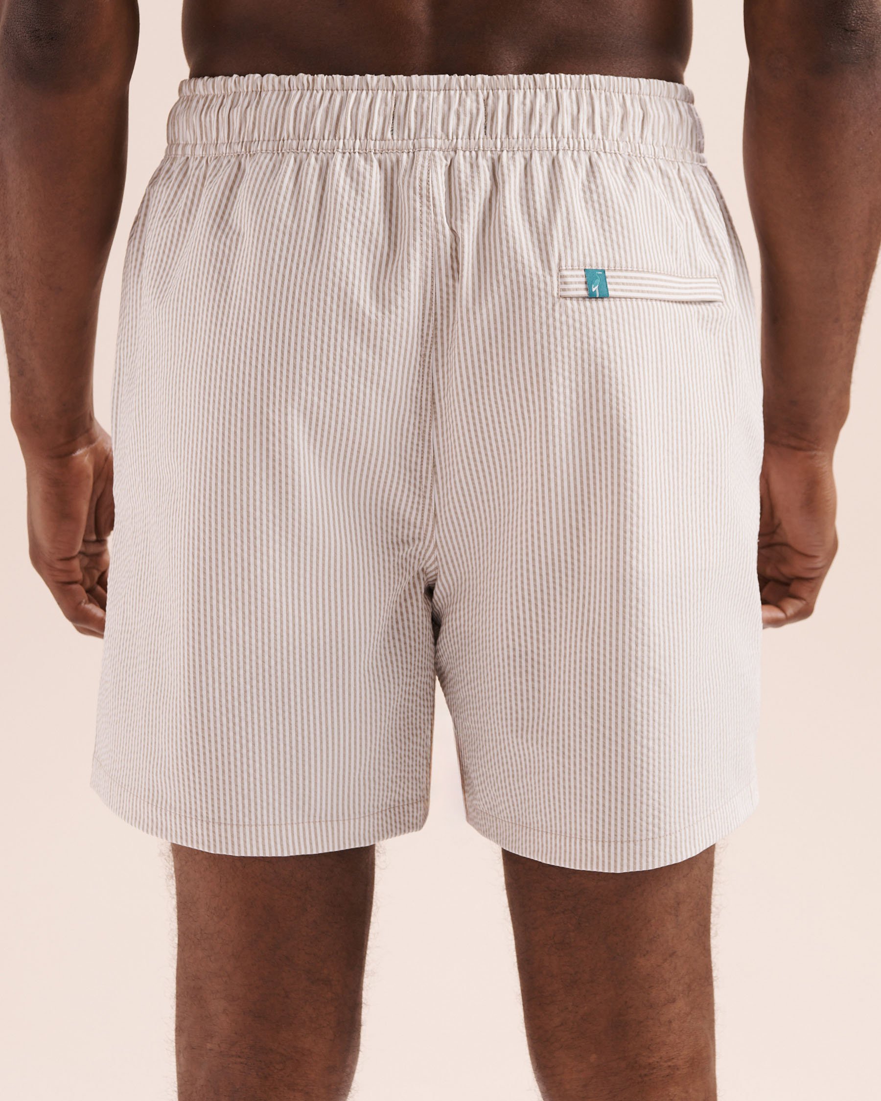 SHORELINE SEVEN Seersucker Long Liner 6'' Volley Swimsuit Beige 03100078 - View2