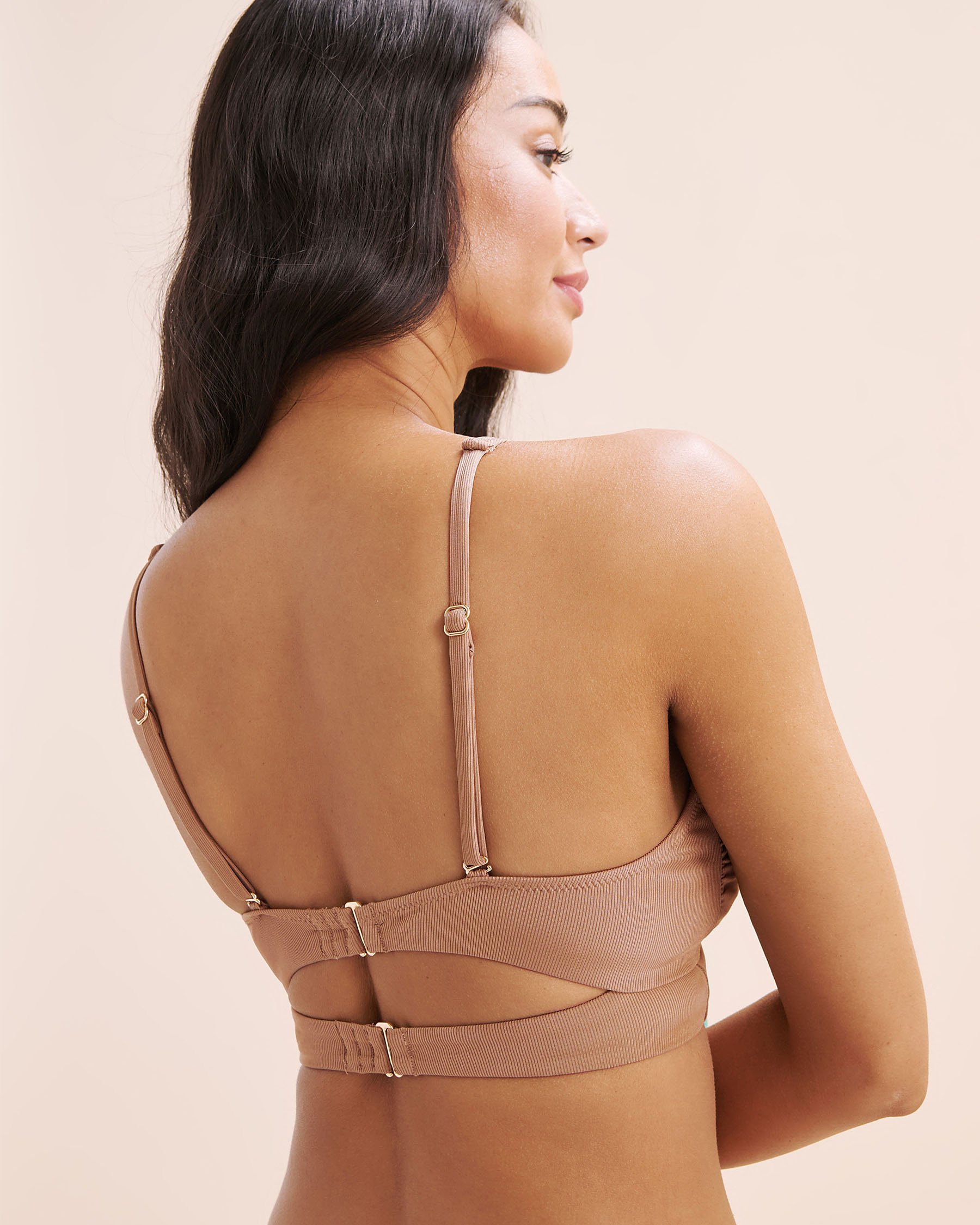 SANTEMARE Shinny Ribbed Bralette Bikini Top Brown 01100538 - View6