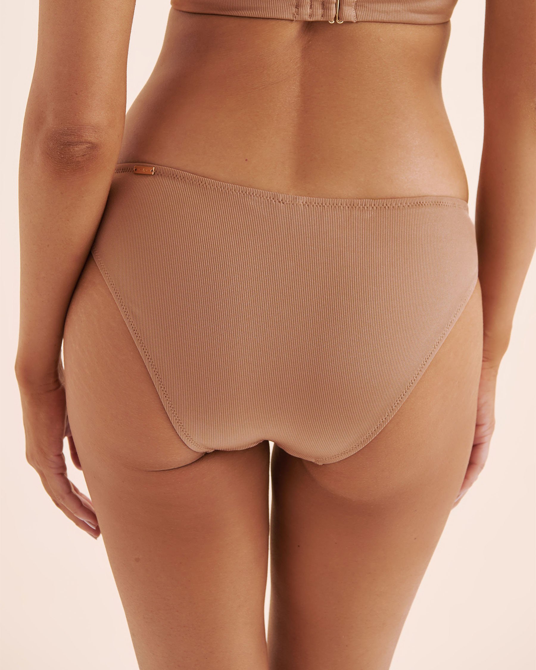SANTEMARE Shinny Ribbed Brazilian Bikini Bottom Brown 01300569 - View3