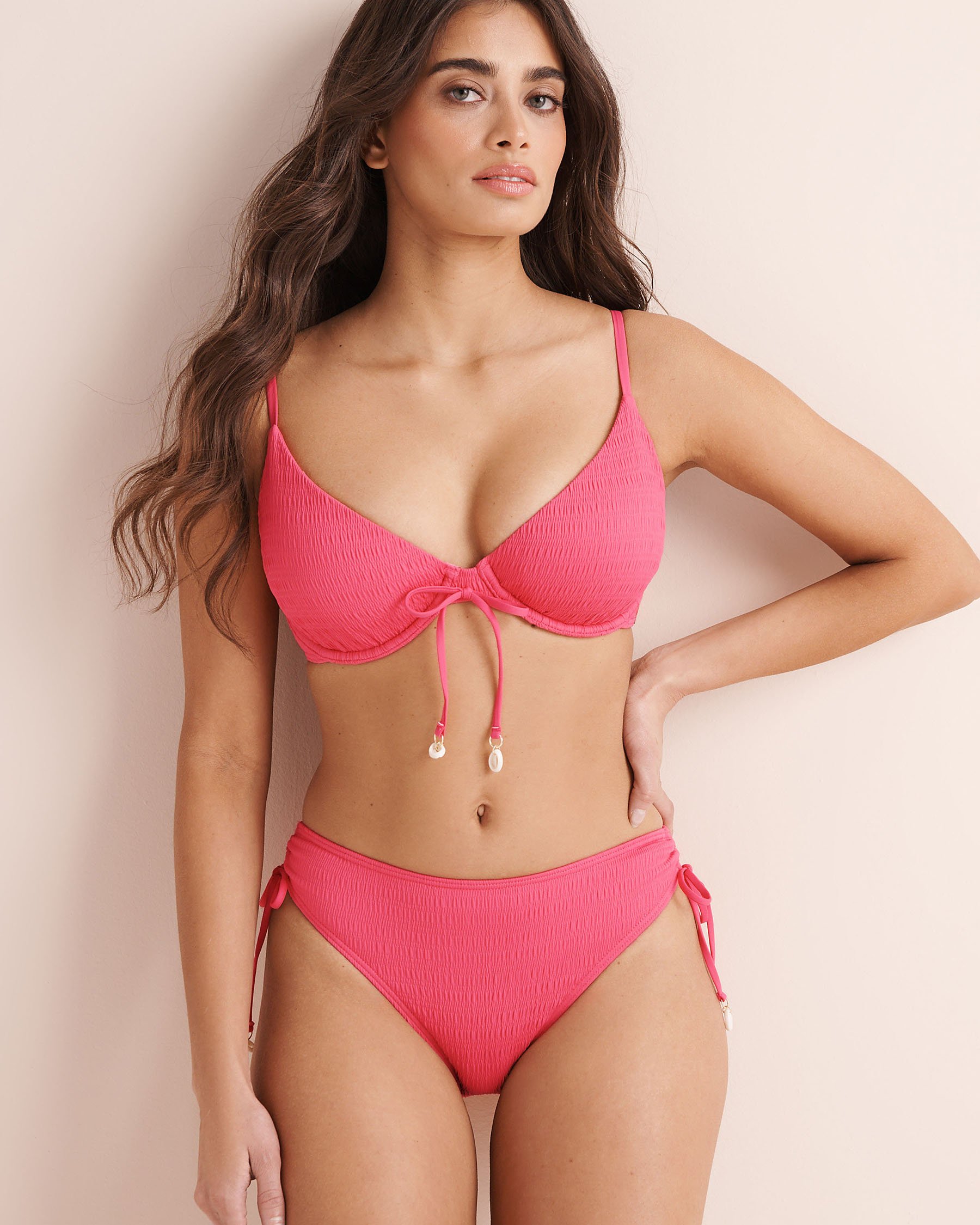 MY BIKINI STORY Bas de bikini noué taille basse texturé Rose chèvrefeuille 01300562 - View8