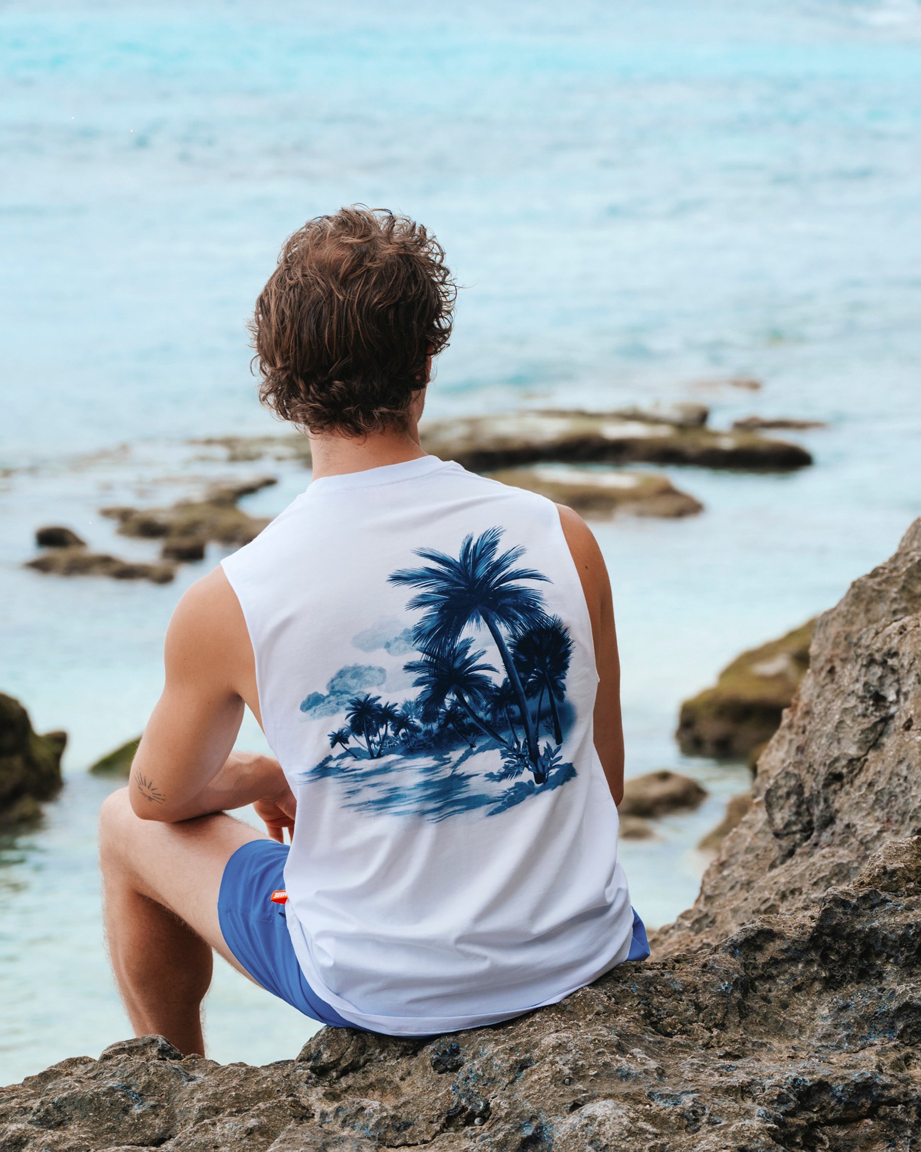 HAMABE Tropical Printed Tank Top White 04100058 - View1