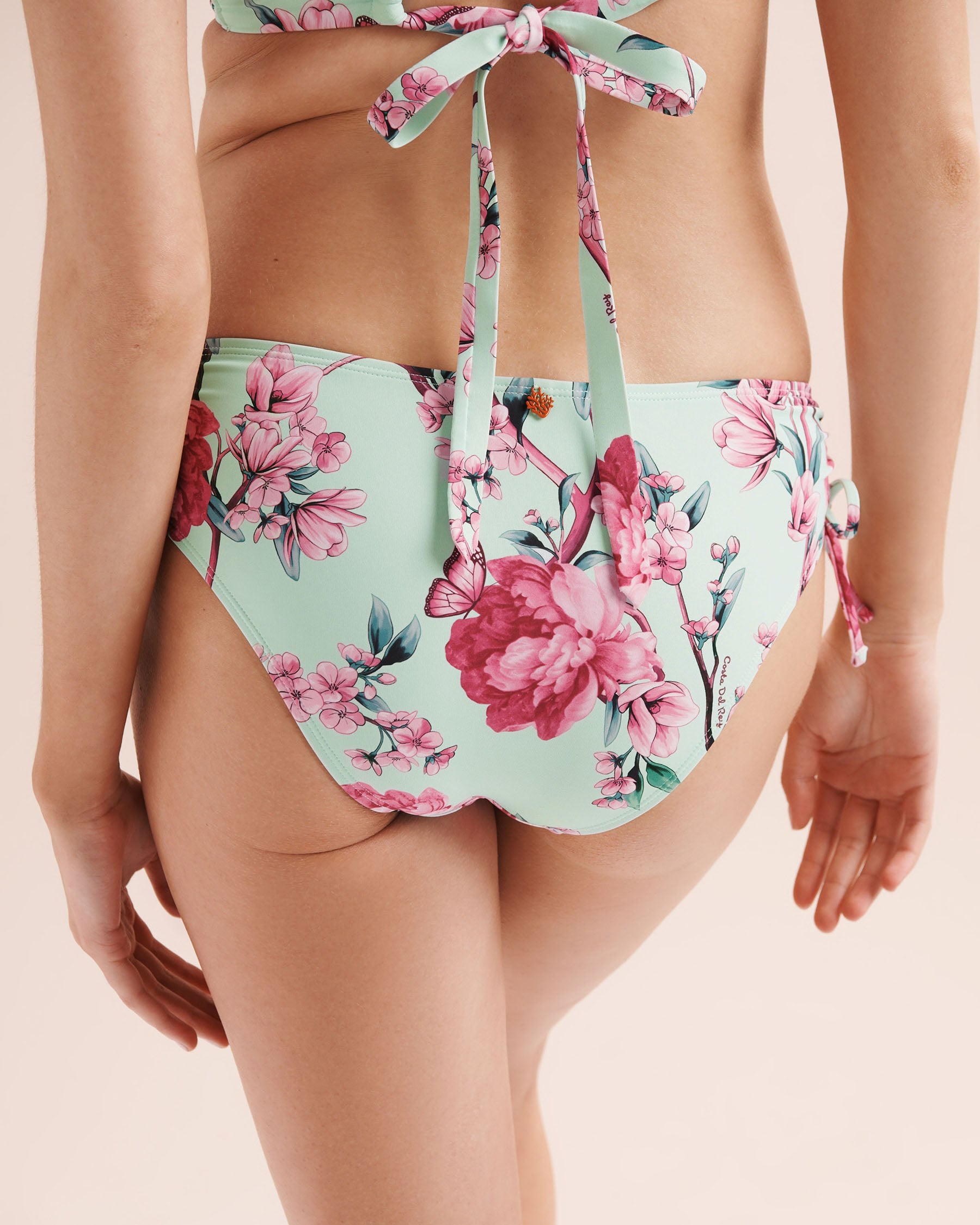 COSTA DEL REY Bas de bikini brésilien taille basse à nouer floral Bleu mer 01300578 - Voir5