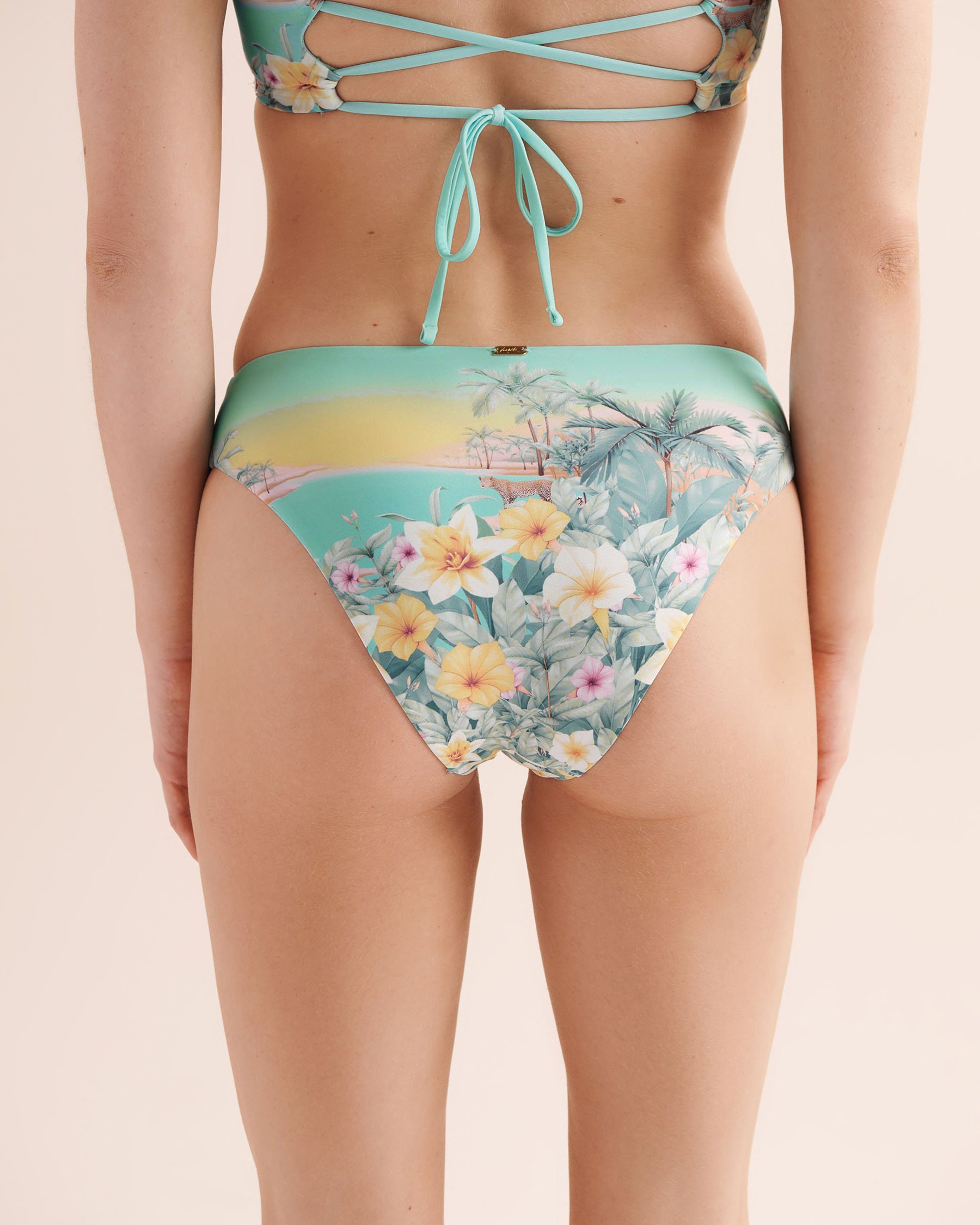 TROPIK Tropical Scenery Mid-Rise Cheeky Bikini Bottom Blue 01300587 - View2