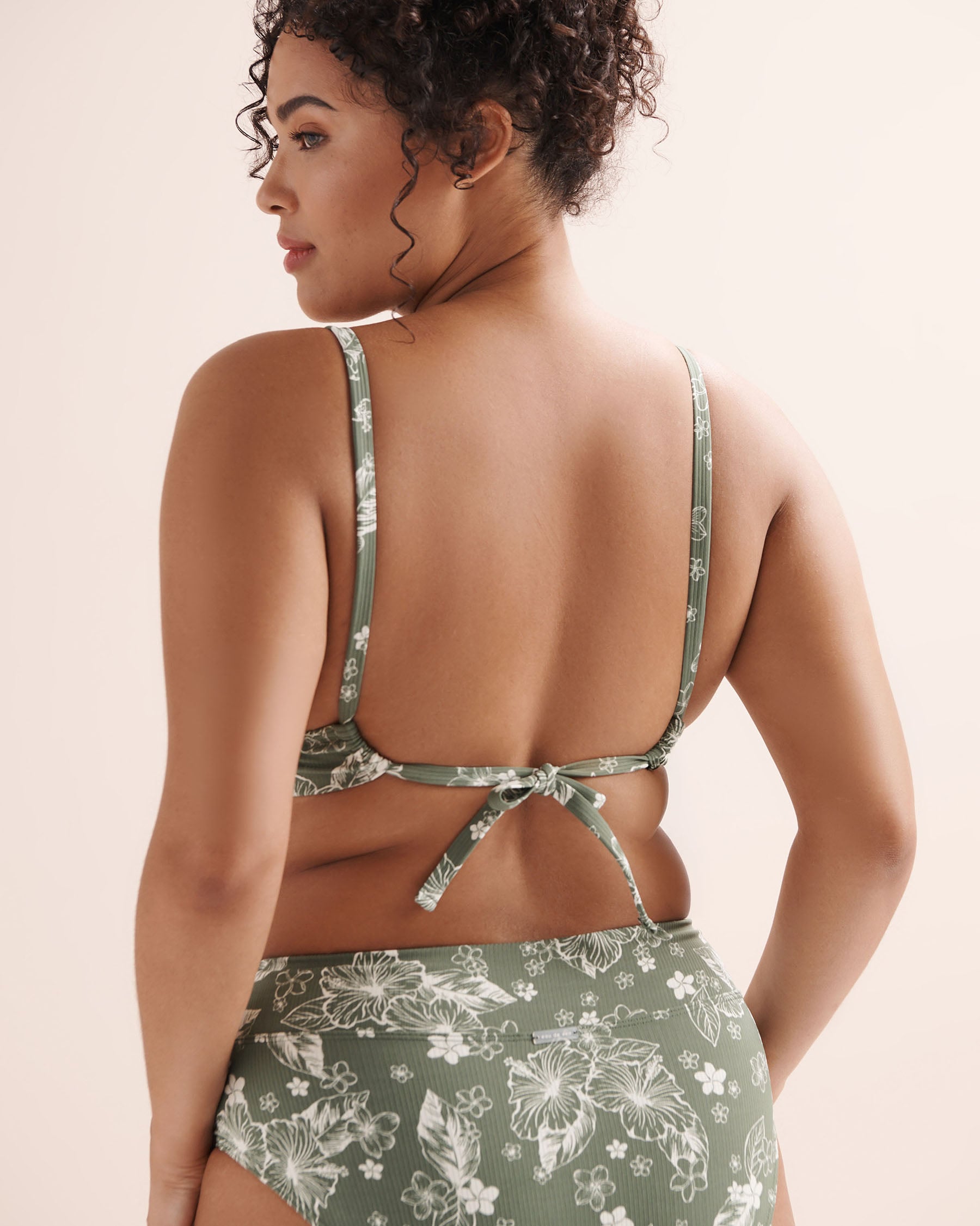 EAU DE SEA Ribbed Floral D Cup Triangle Bikini Top Green 01200141 - View3