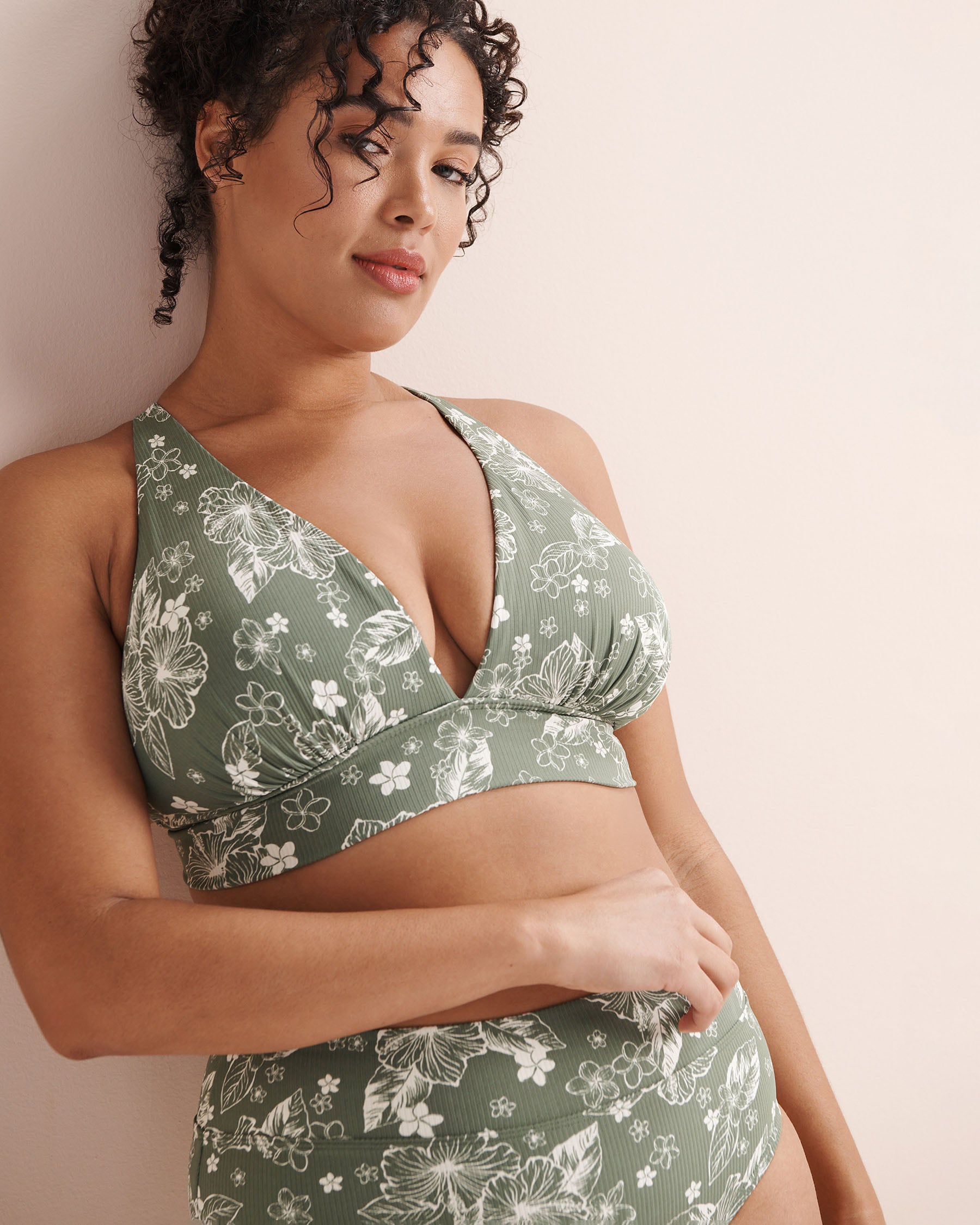 EAU DE SEA Ribbed Floral D Cup Triangle Bikini Top Green 01200141 - View4