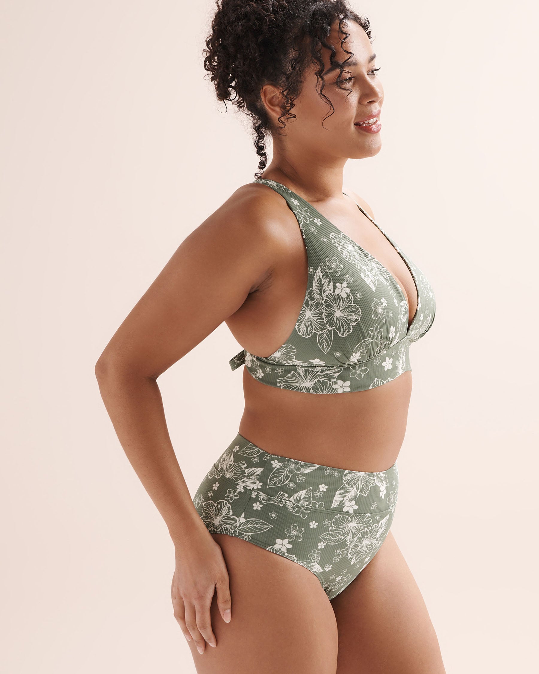 EAU DE SEA Ribbed Floral D Cup Triangle Bikini Top Green 01200141 - View5