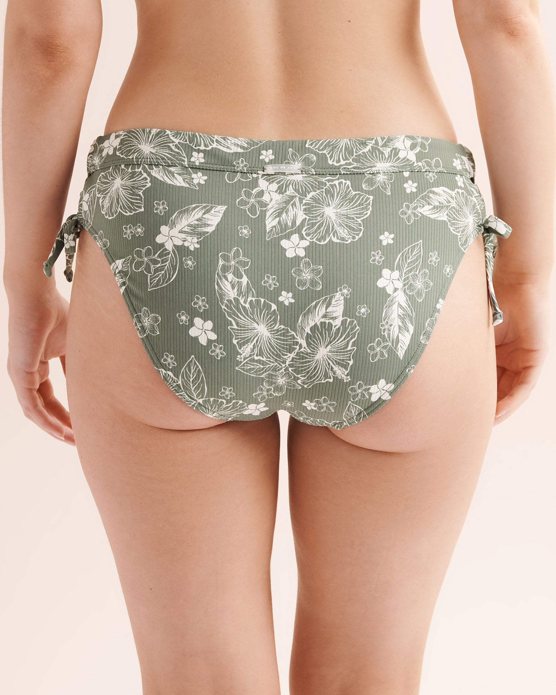 EAU DE SEA Bas de bikini gainant côtelé au motif floral à nouer Vert 01300595 - Voir5