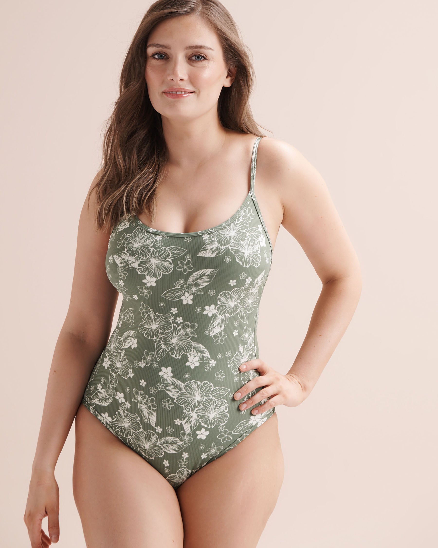 EAU DE SEA Maillot une-pièce gainant côtelé à motif floral Vert 01400145 - Voir8