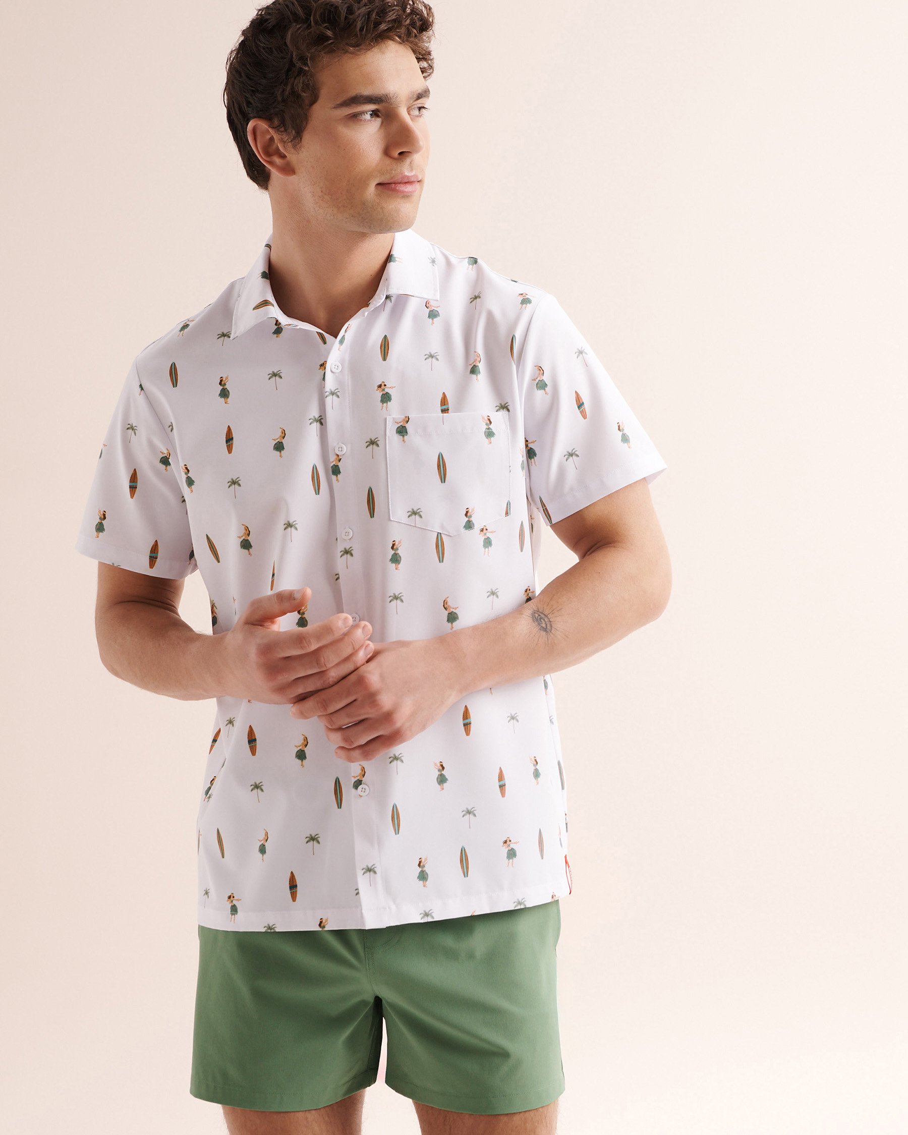 HAMABE Hawaiian Short Sleeve Shirt White 04100063 - View1