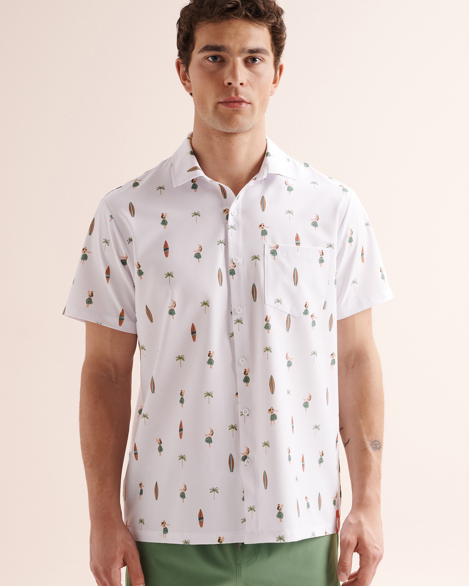 HAMABE Hawaiian Short Sleeve Shirt White 04100063 - View4