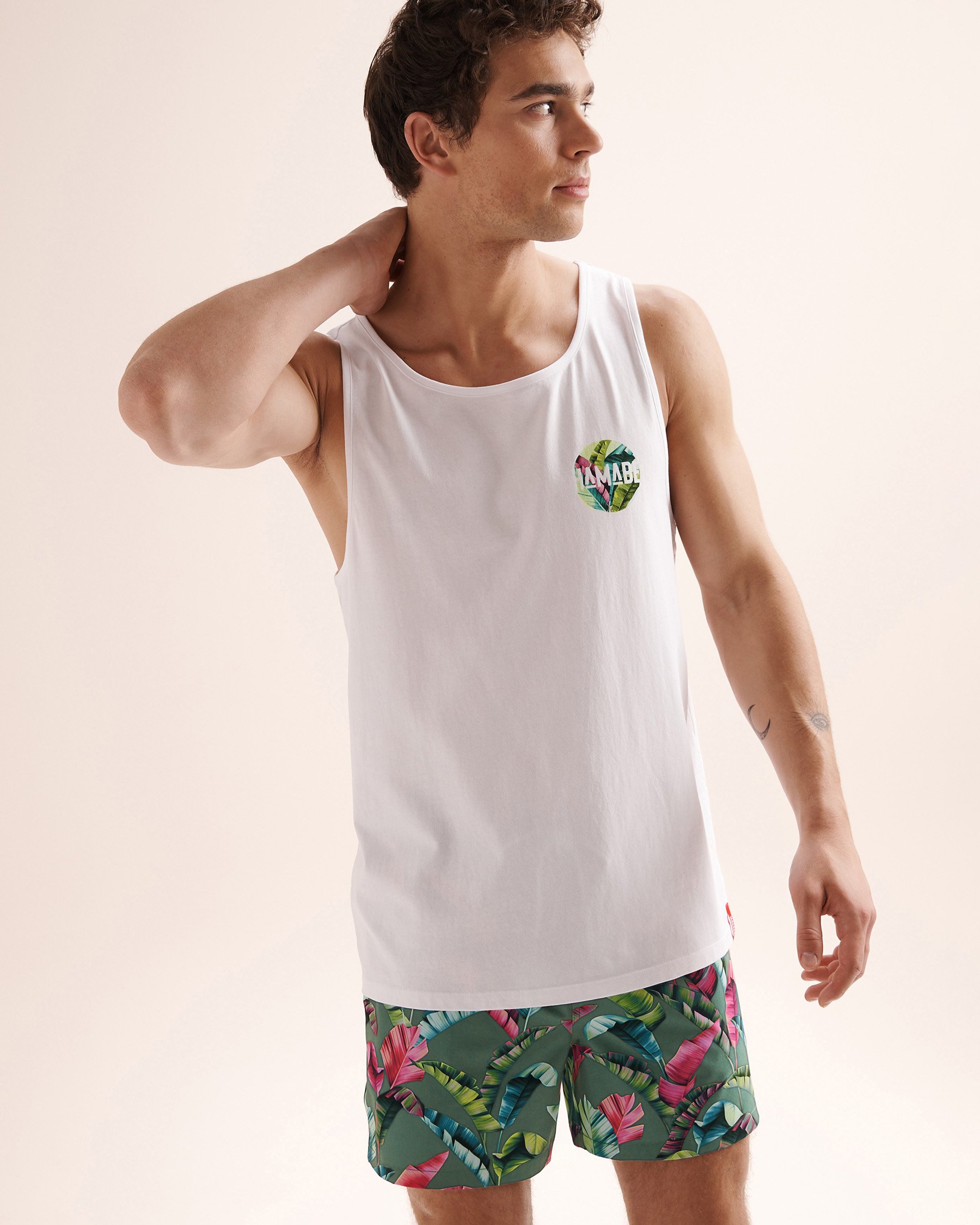 HAMABE Foliage Tank Top White 04100064 - View1