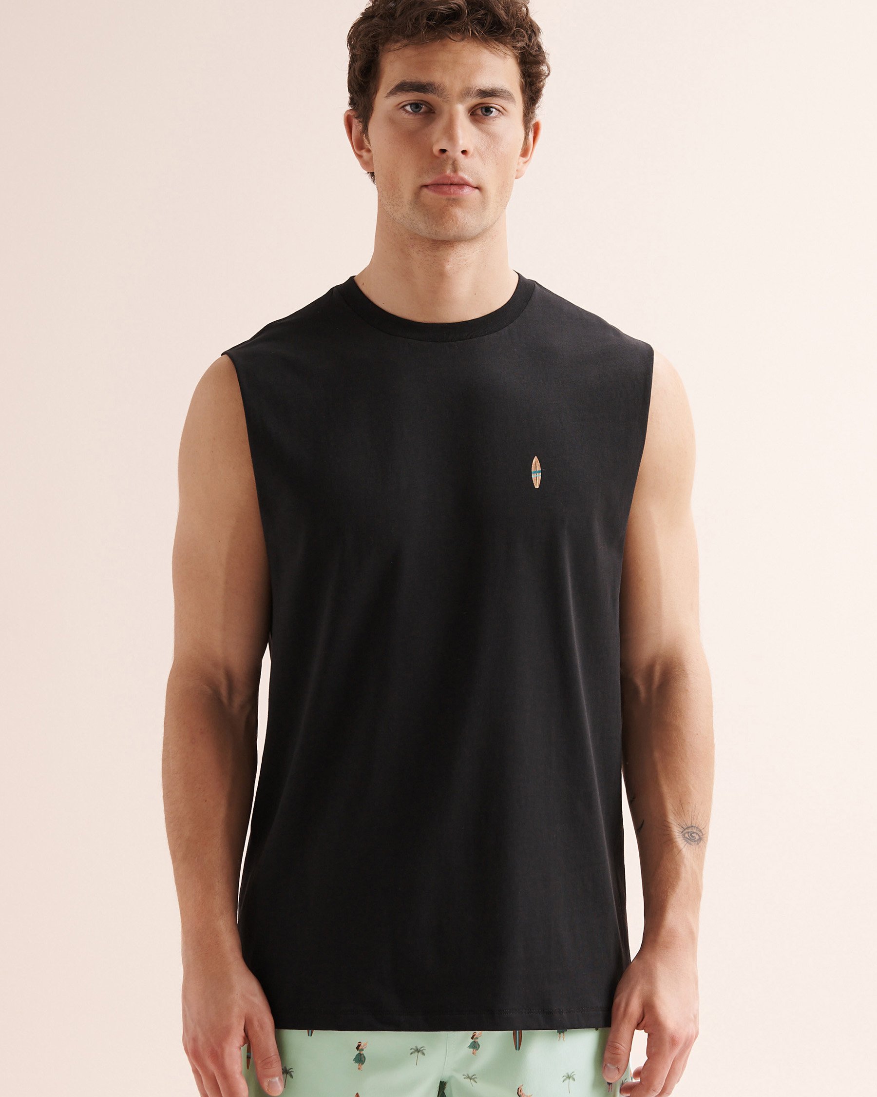 HAMABE Camisole à col rond imprimé planche de surf Noir 04100065 - Voir4