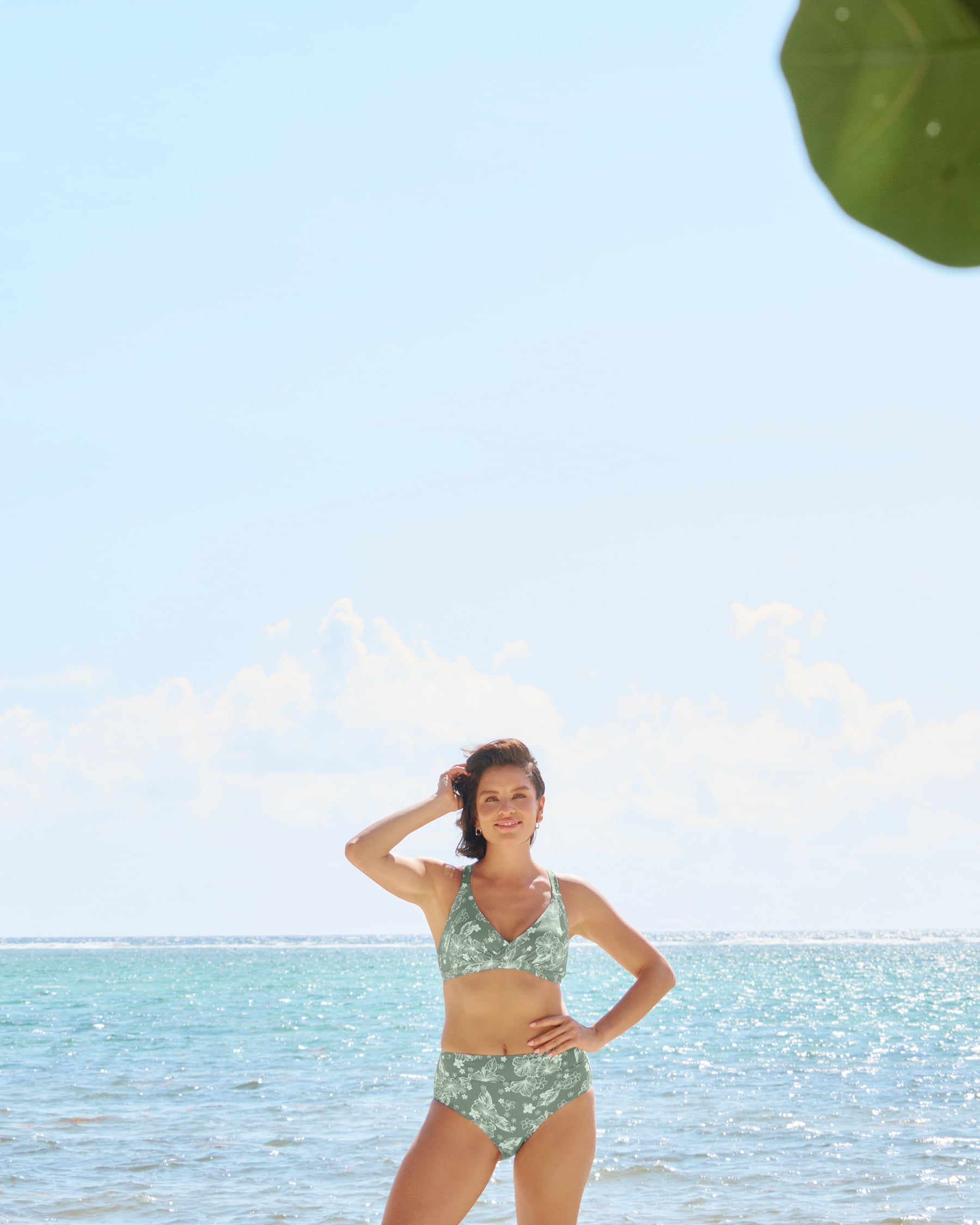 EAU DE SEA Bas de bikini gainant côtelé au motif floral à nouer Vert 01300595 - Voir3