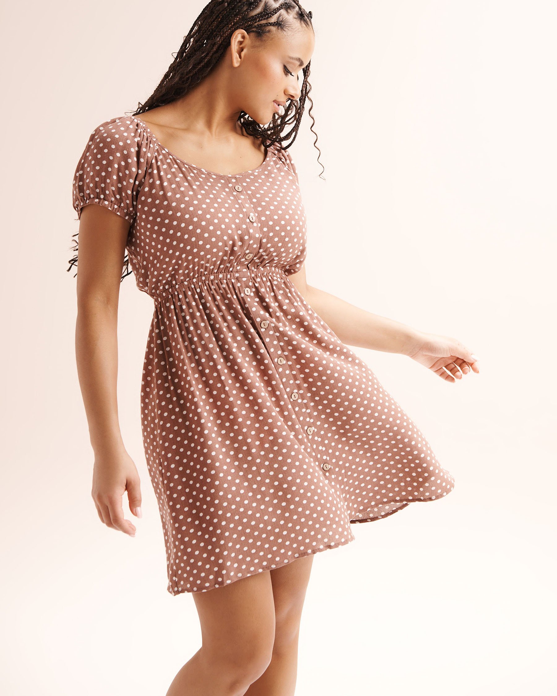 TROPIK Short Dot Dress Nutmeg Brown 02300201 - View8