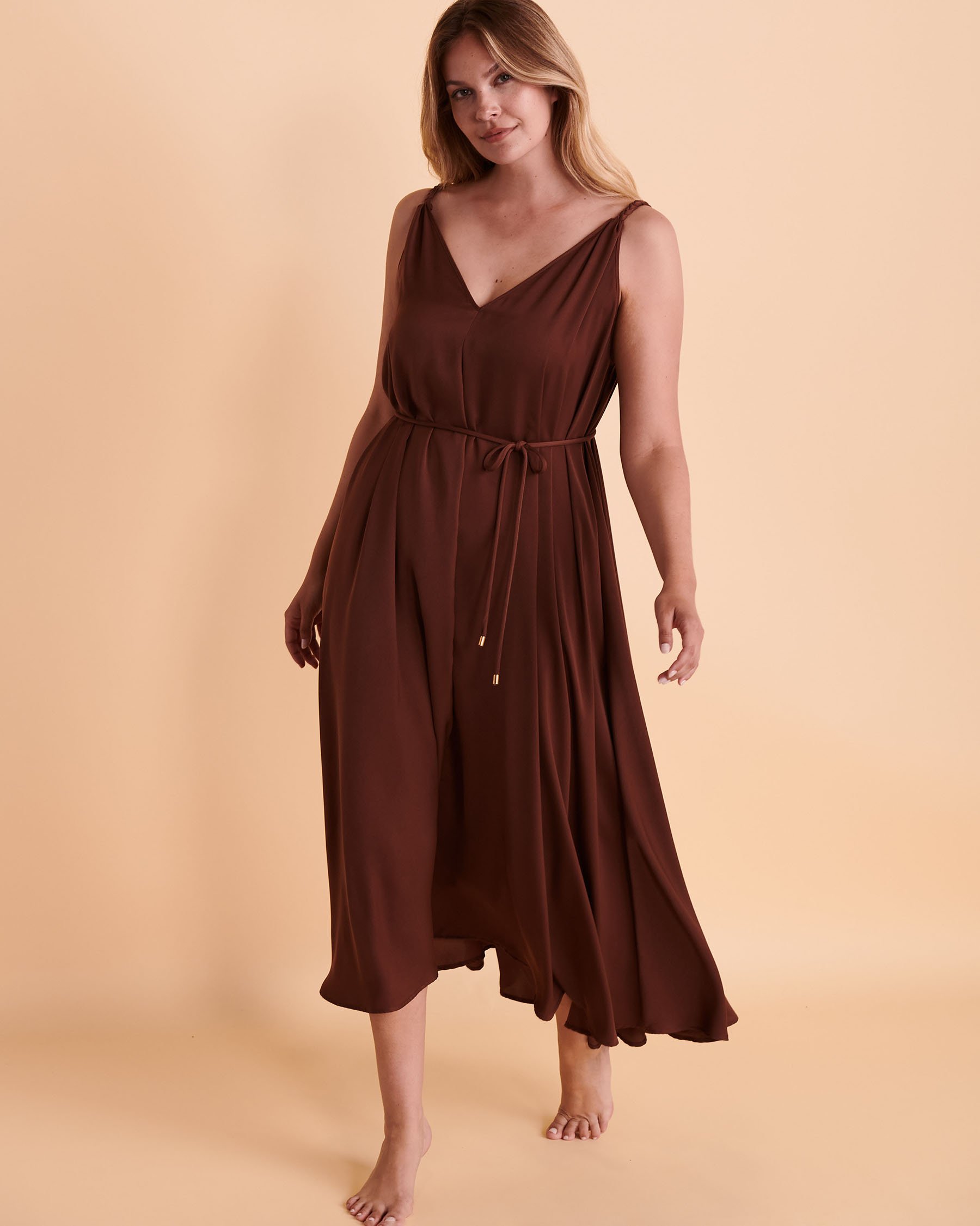 SANTEMARE Robe maxi dos ouvert Brun 02300065 - Voir3