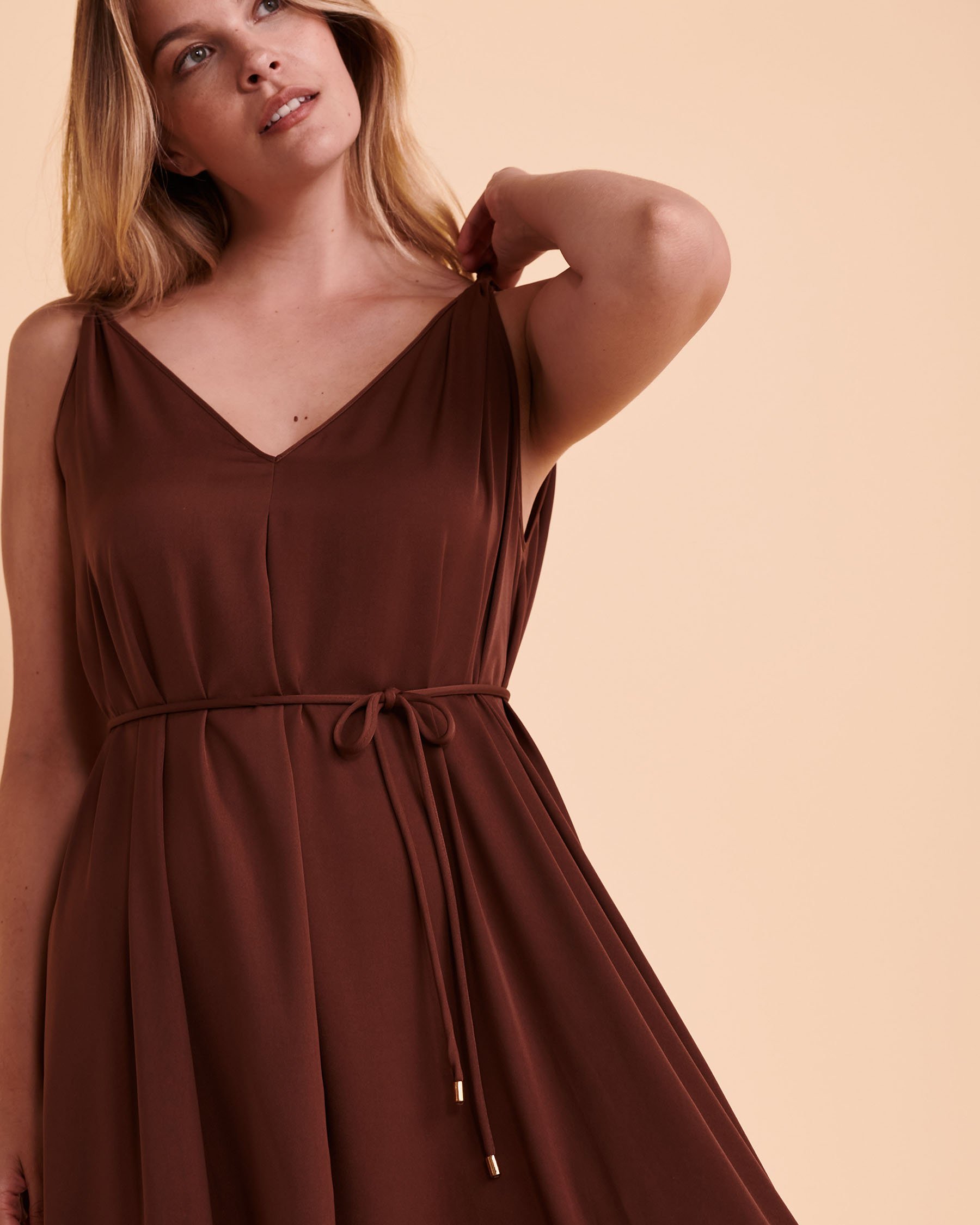 SANTEMARE Robe maxi dos ouvert Brun 02300065 - Voir4