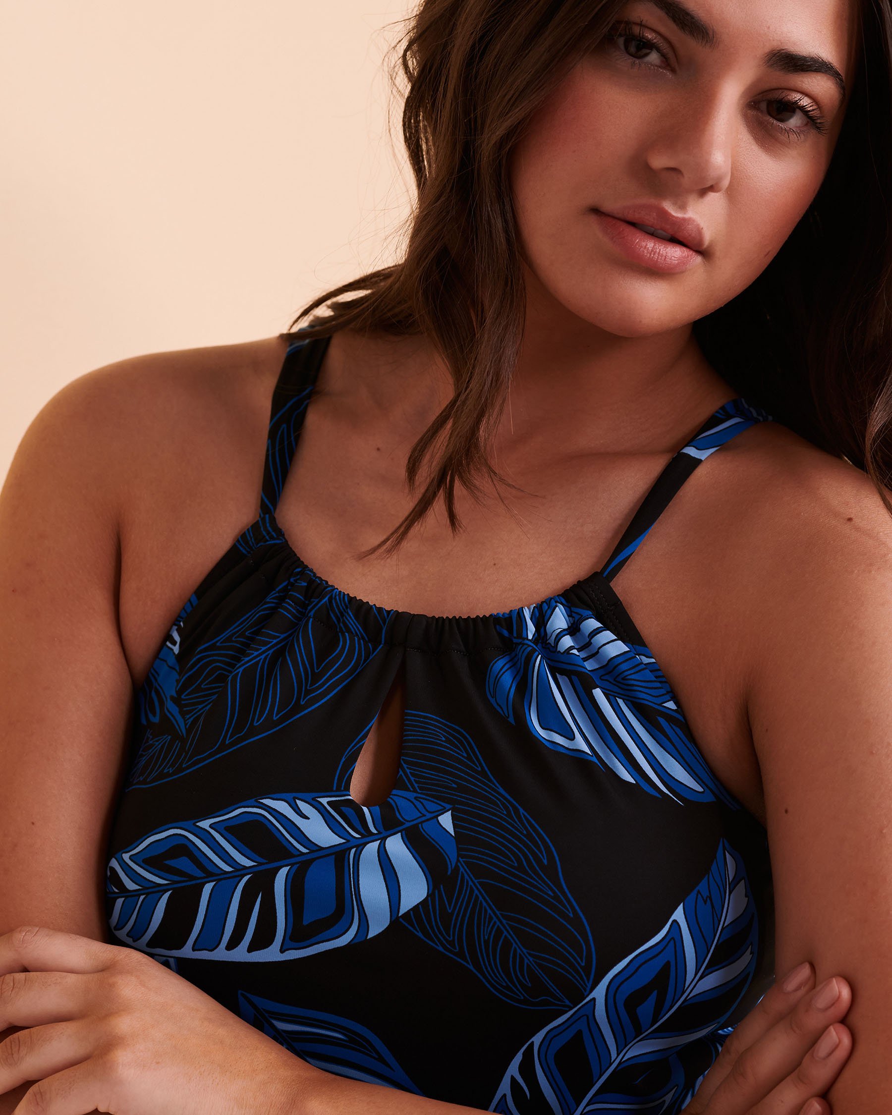 TURQUOISE COUTURE MIDNIGHT LEAVES High Neck Tankini Top Midnight leaves 01100102 - View4