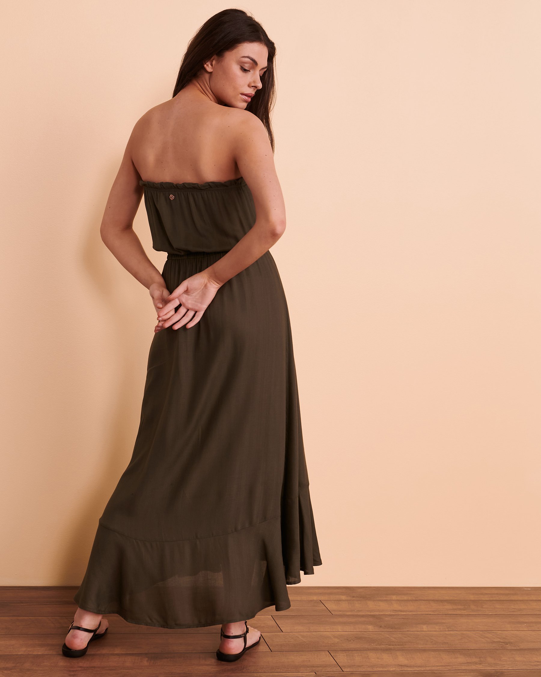 TURQUOISE COUTURE Bandeau Dress with Buttons Olive 02300058 - View2