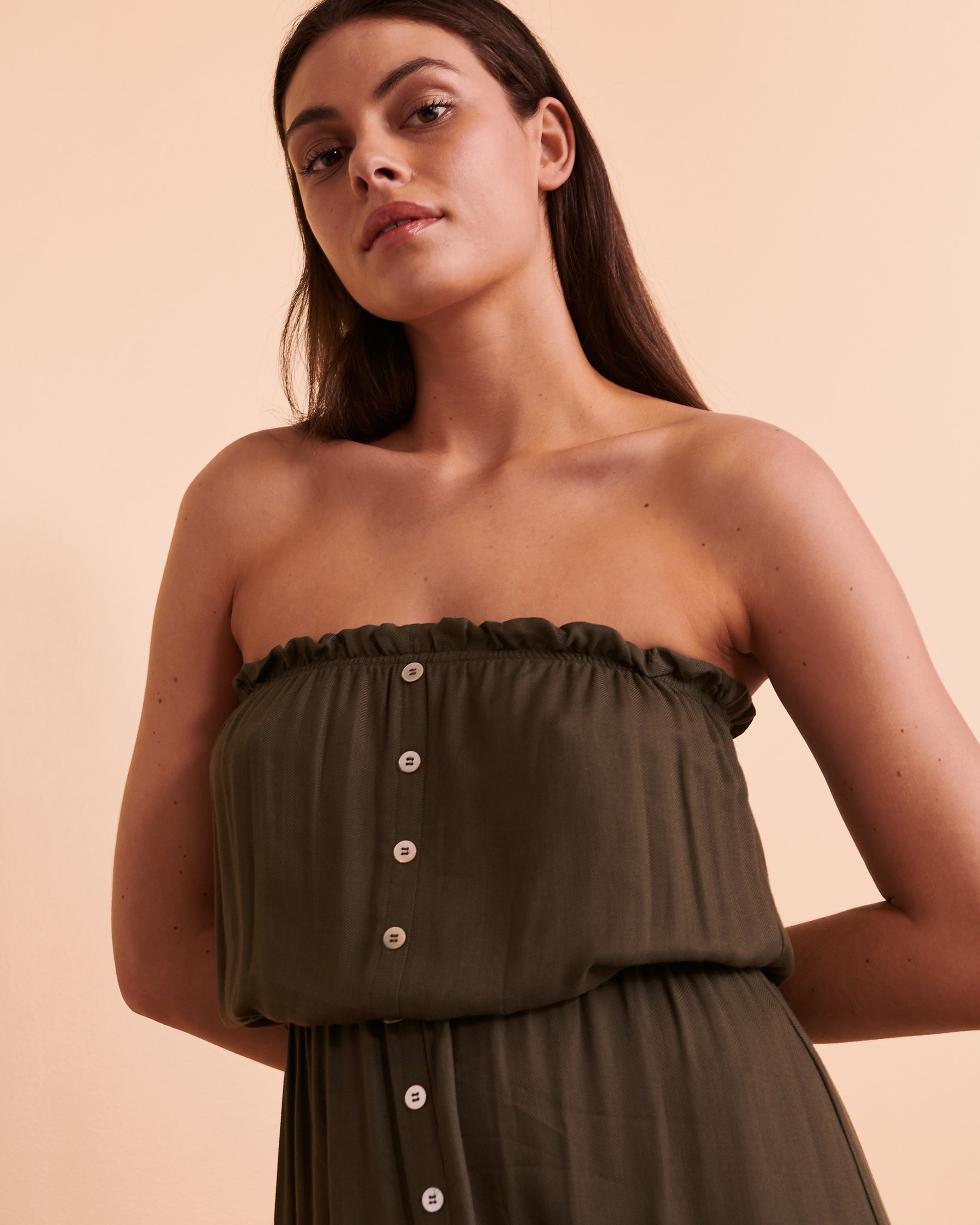 TURQUOISE COUTURE Bandeau Dress with Buttons Olive 02300058 - View4