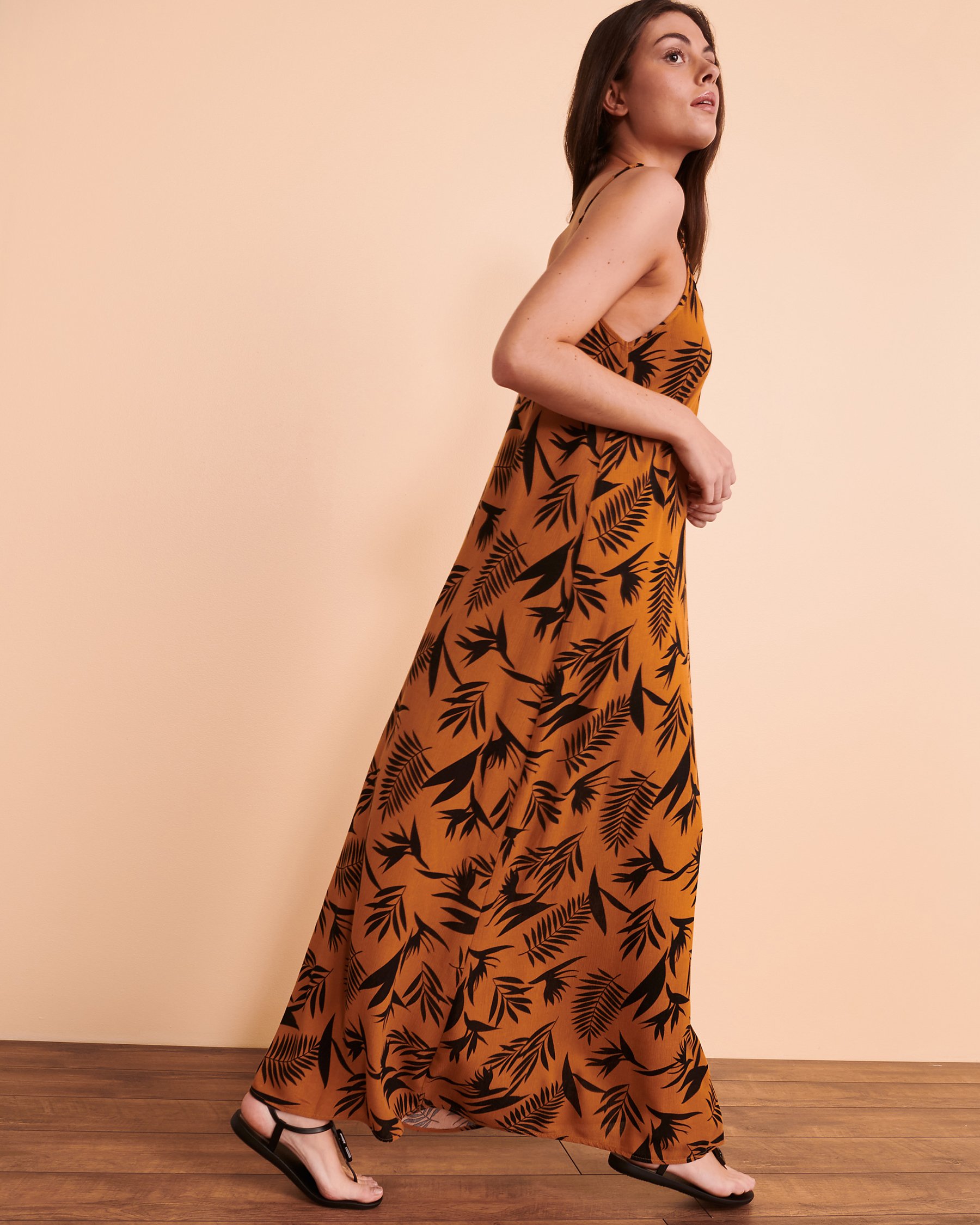 TURQUOISE COUTURE Thin Straps Long Dress Foliage 02300059 - View4