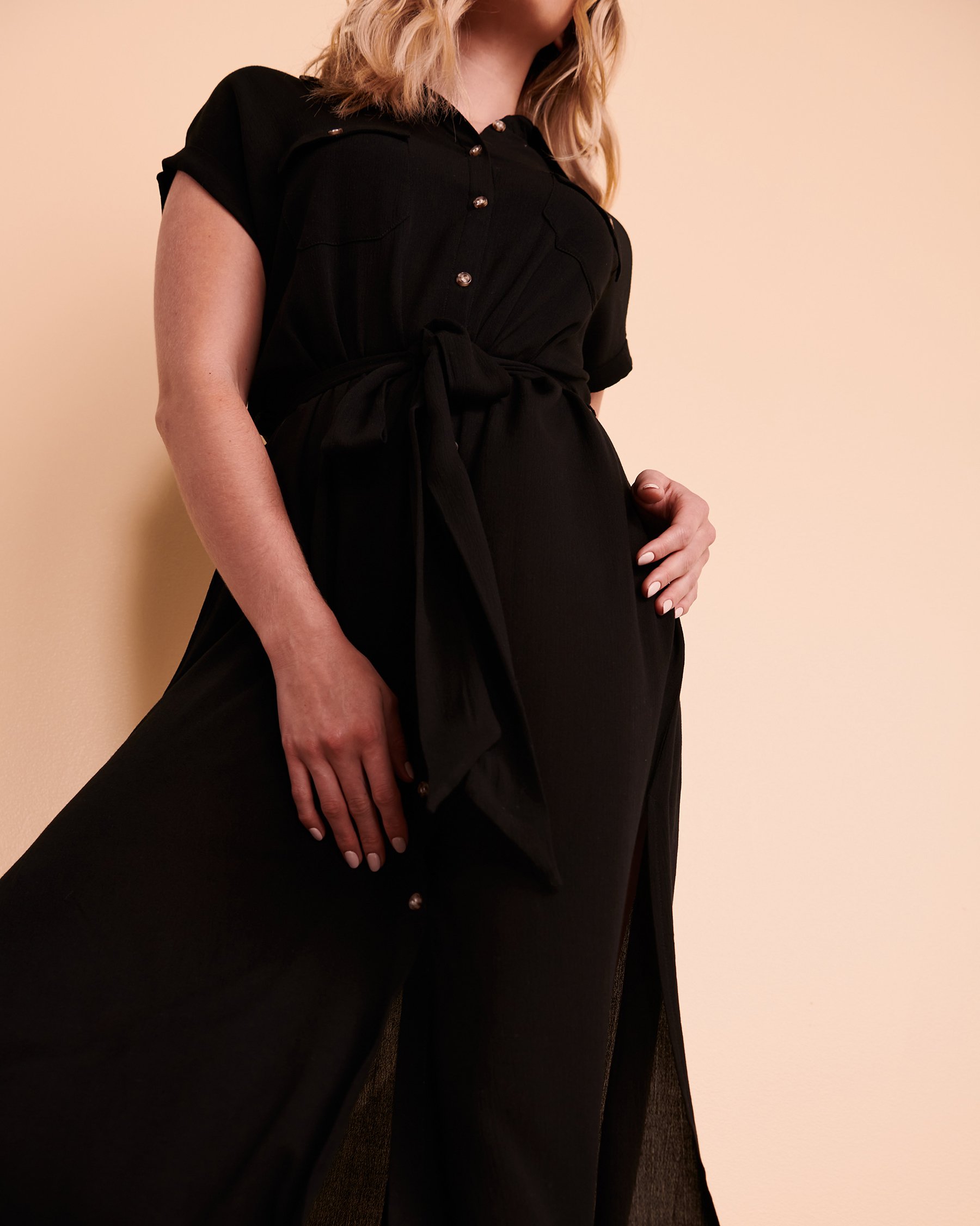 TURQUOISE COUTURE Button-down Long Dress Black 02300060 - View5