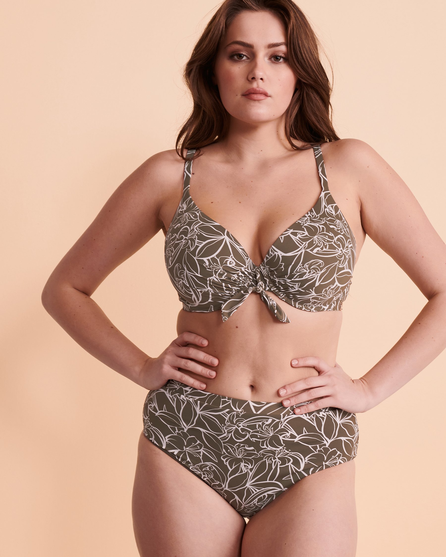 TURQUOISE COUTURE EVERGREEN D Cup Plunge Bikini Top Floral khaki 01200016 - View1