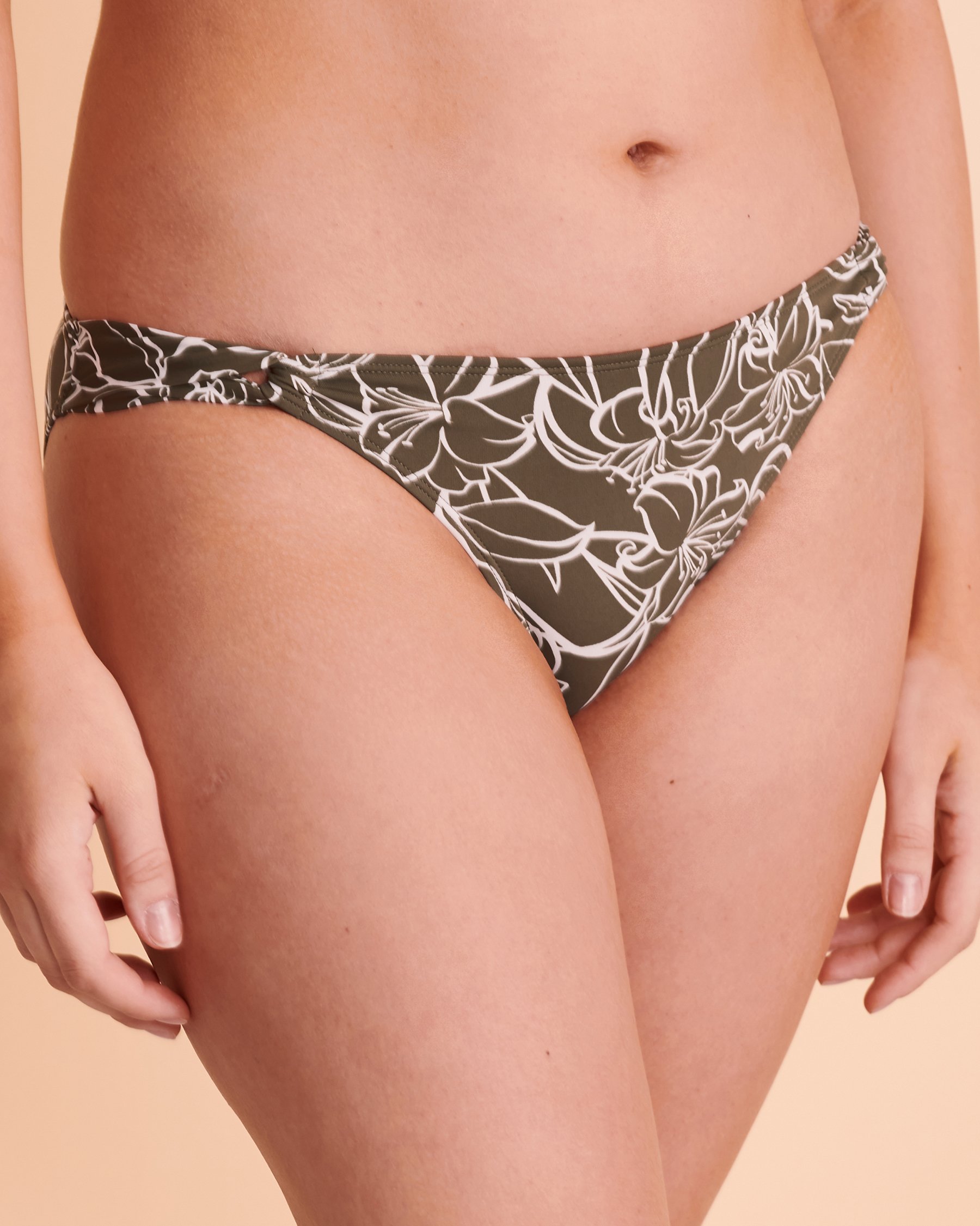 TURQUOISE COUTURE EVERGREEN Gathered Sides Bikini Bottom Floral khaki 01300088 - View1