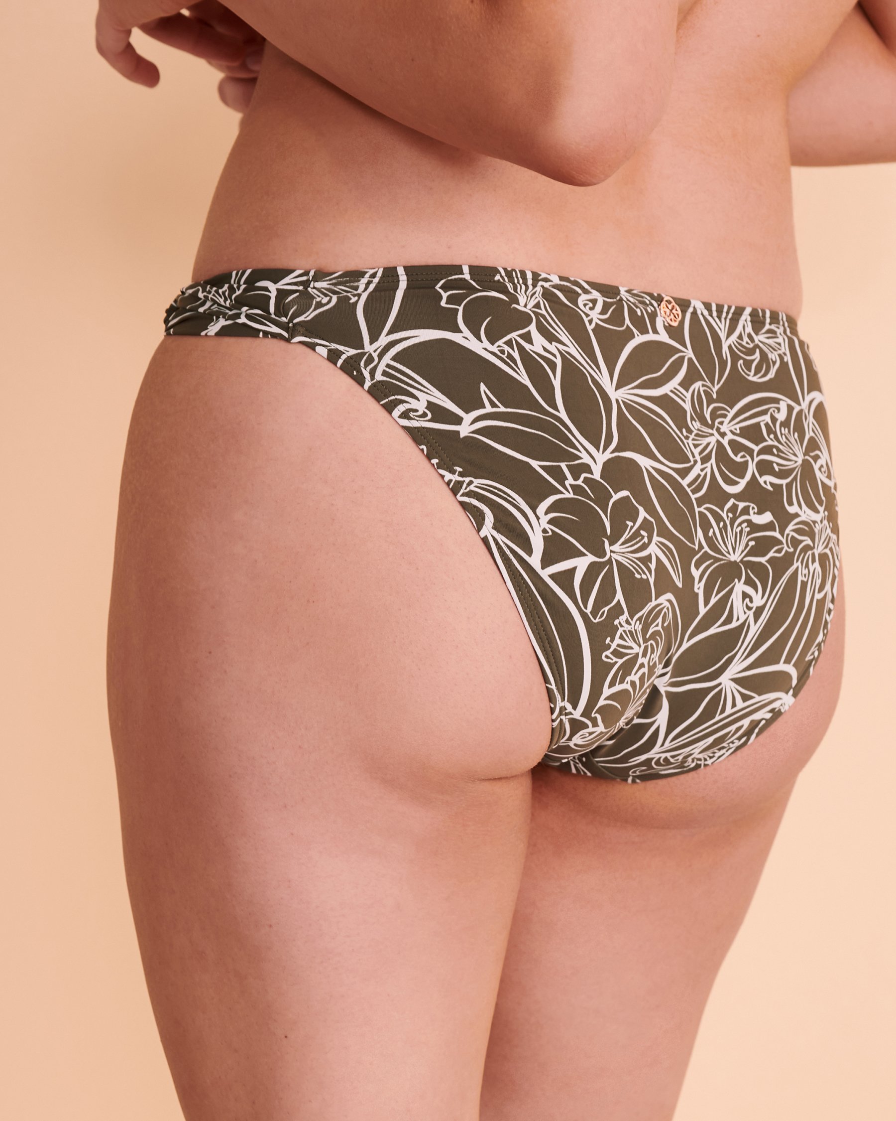 TURQUOISE COUTURE EVERGREEN Gathered Sides Bikini Bottom Floral khaki 01300088 - View3
