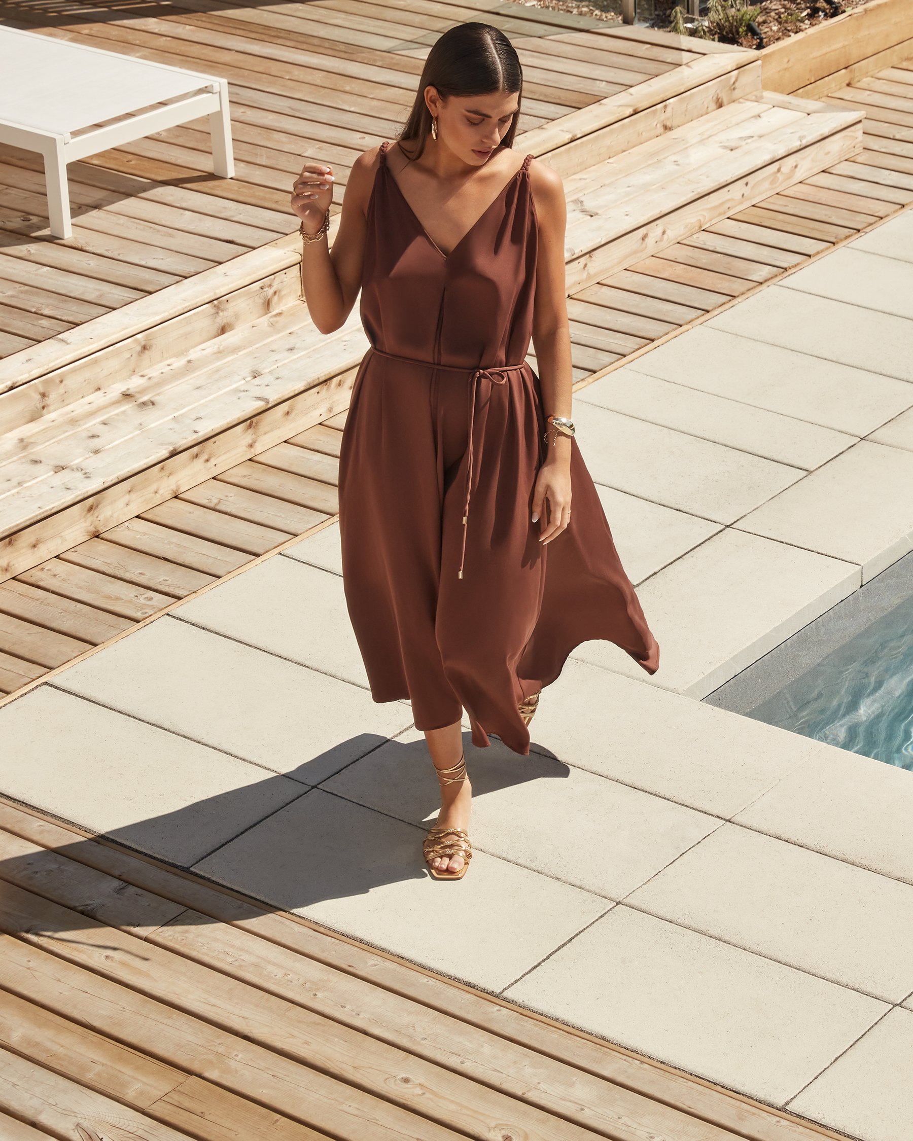 SANTEMARE Robe maxi dos ouvert Brun 02300065 - Voir1