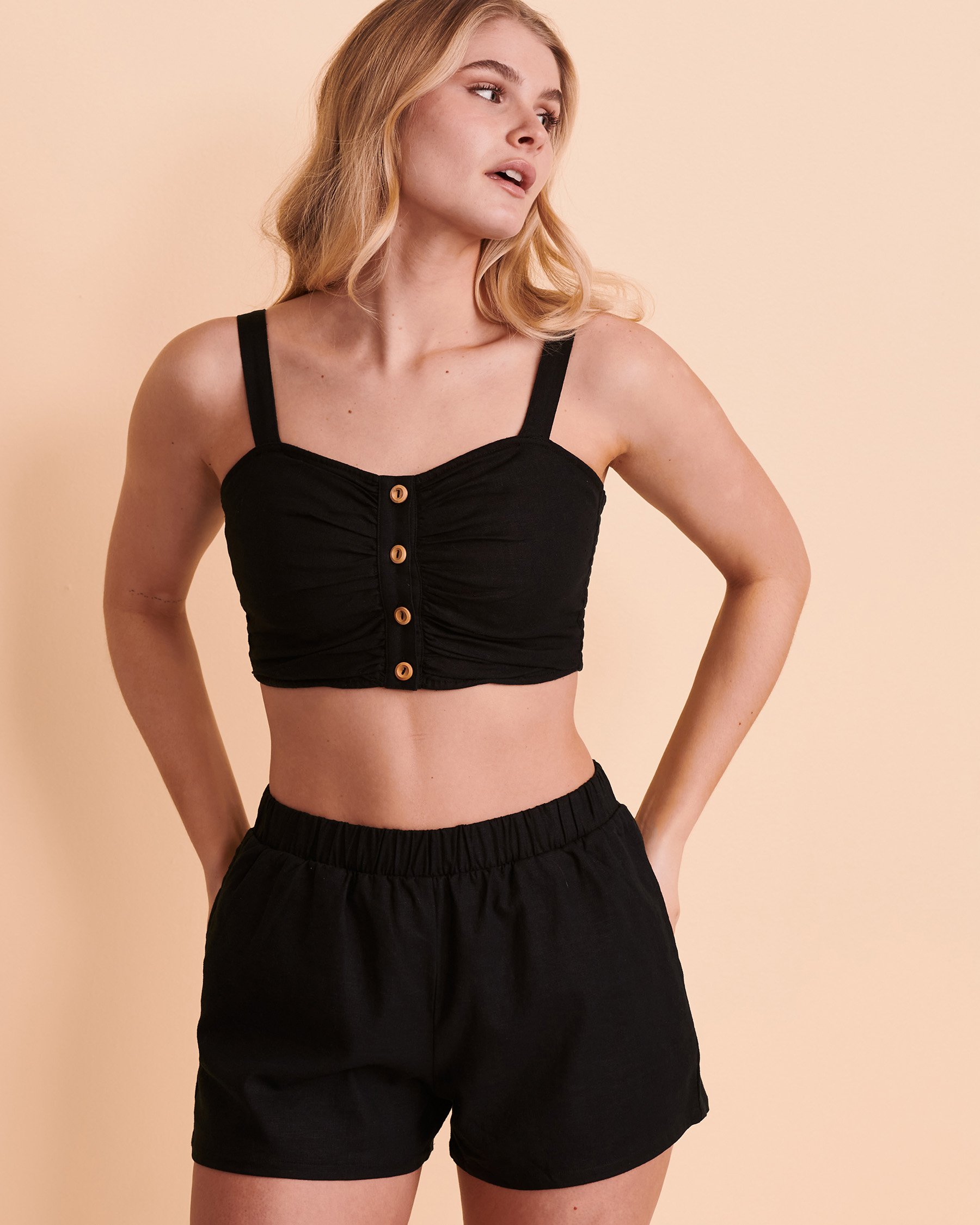TROPIK Crop Cami with Buttons Black 02100011 - View3