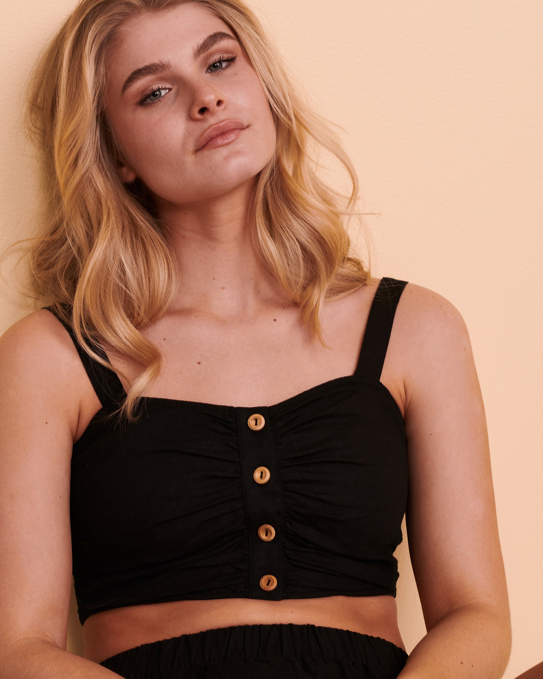 TROPIK Crop Cami with Buttons Black 02100011 - View4