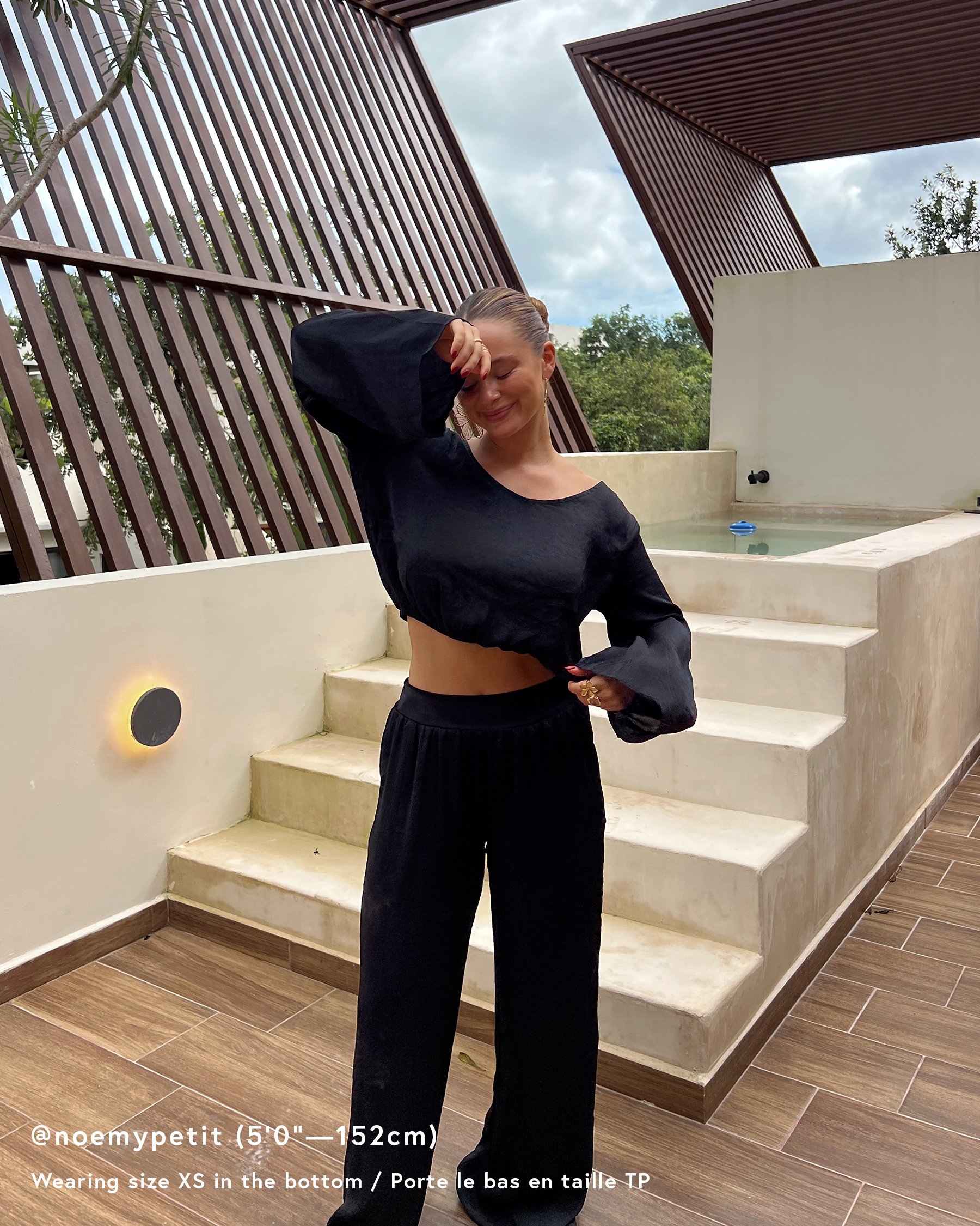 SANTEMARE Pantalon de plage en satin Noir 02200076 - View2