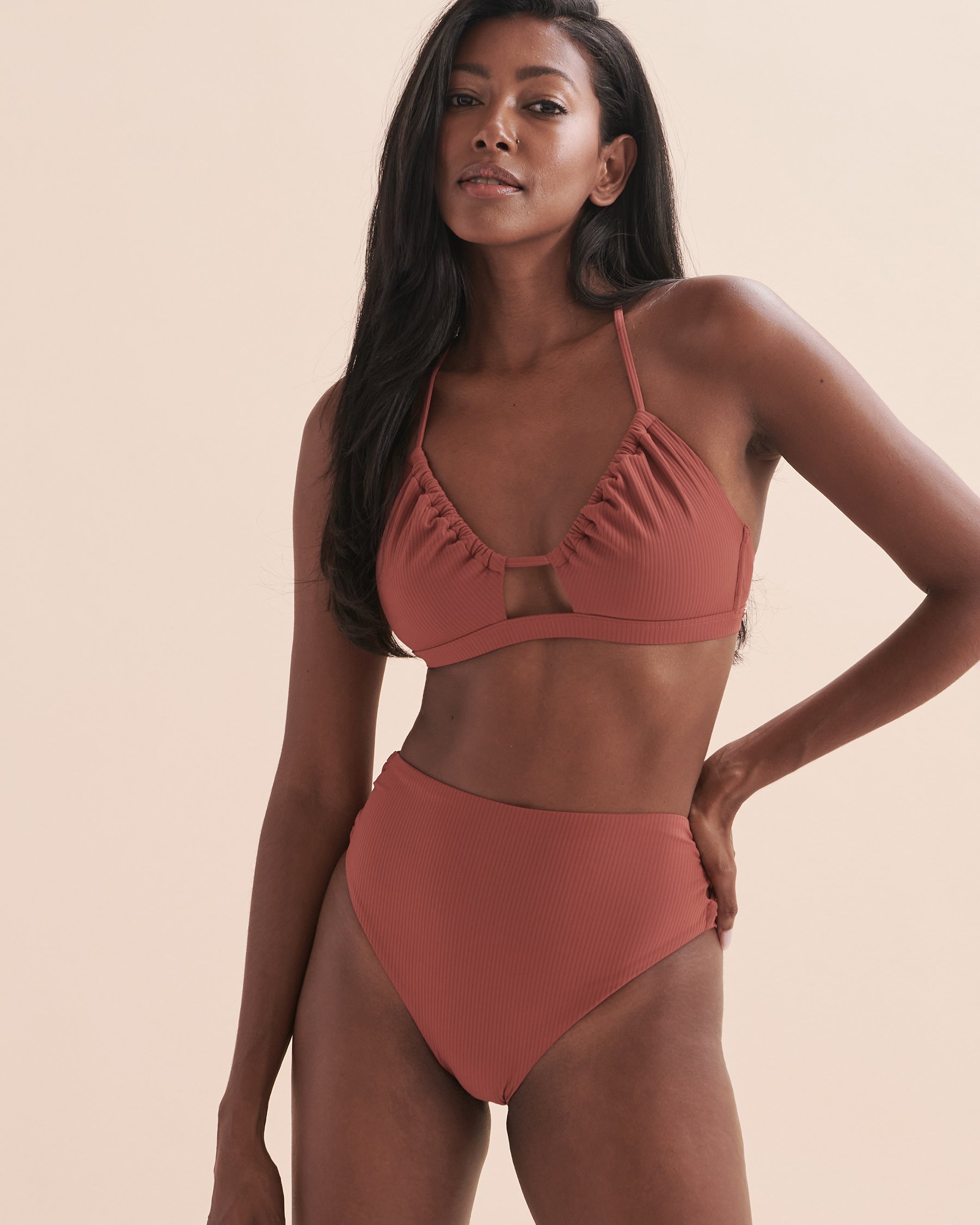 TROPIK Textured Side Tie High Waist Bikini Bottom Brown 01300236 - View7