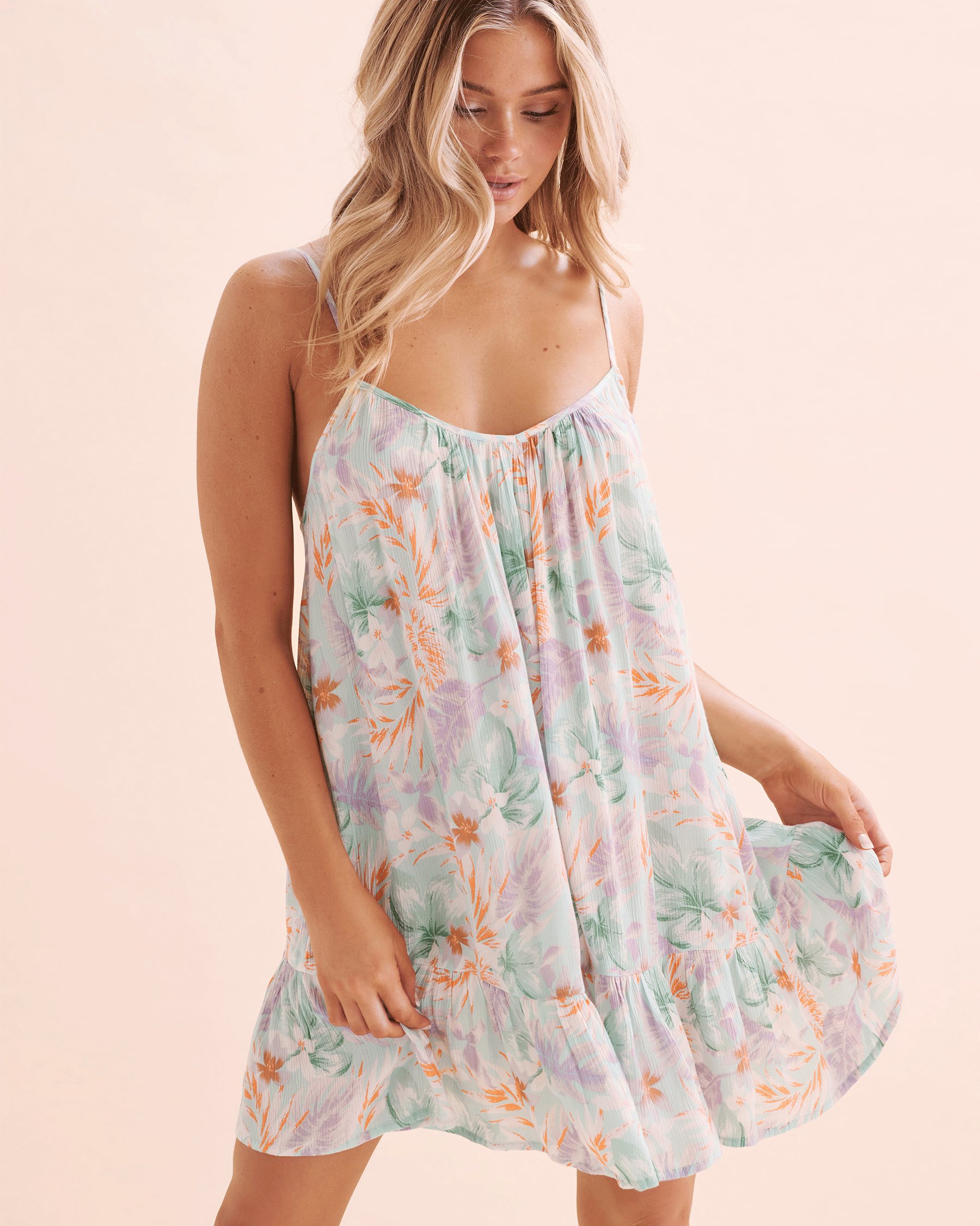 BILLABONG Beach Vibes Mini Dress Cover-Up Lilac Flowers 24O601512 - View4