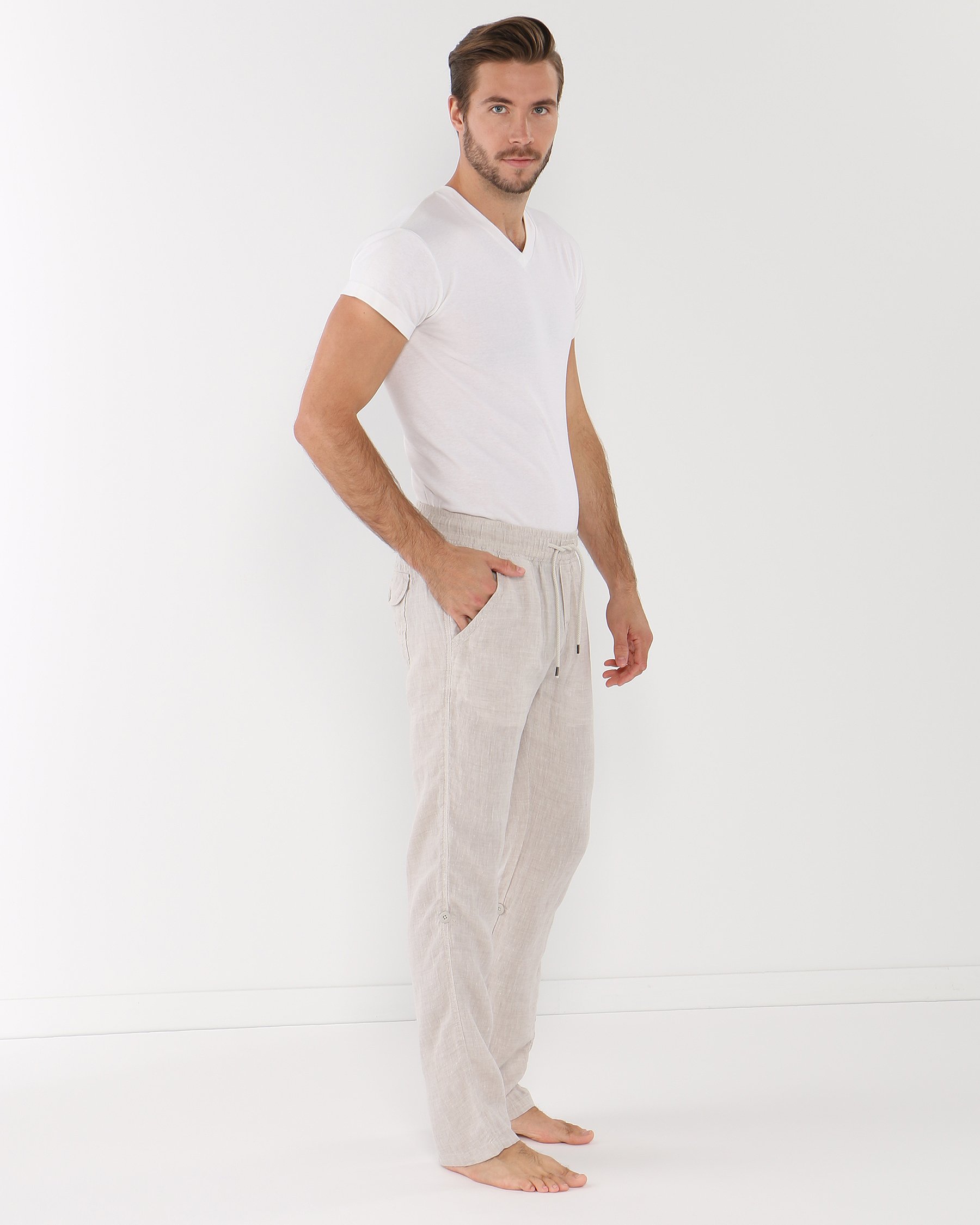 POINT ZERO INC. Linen Pants Neutral 7519208 - View1